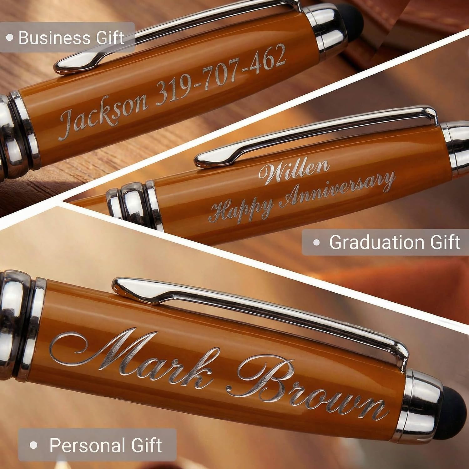 Yastar Personalized Pens with Stylus - with 12 Black Ink Refills Custom Engraved Metal Ballpoint Pen for Executives, Teachers, and Students. Ideal Gift for Graduations 12pcs/Pack