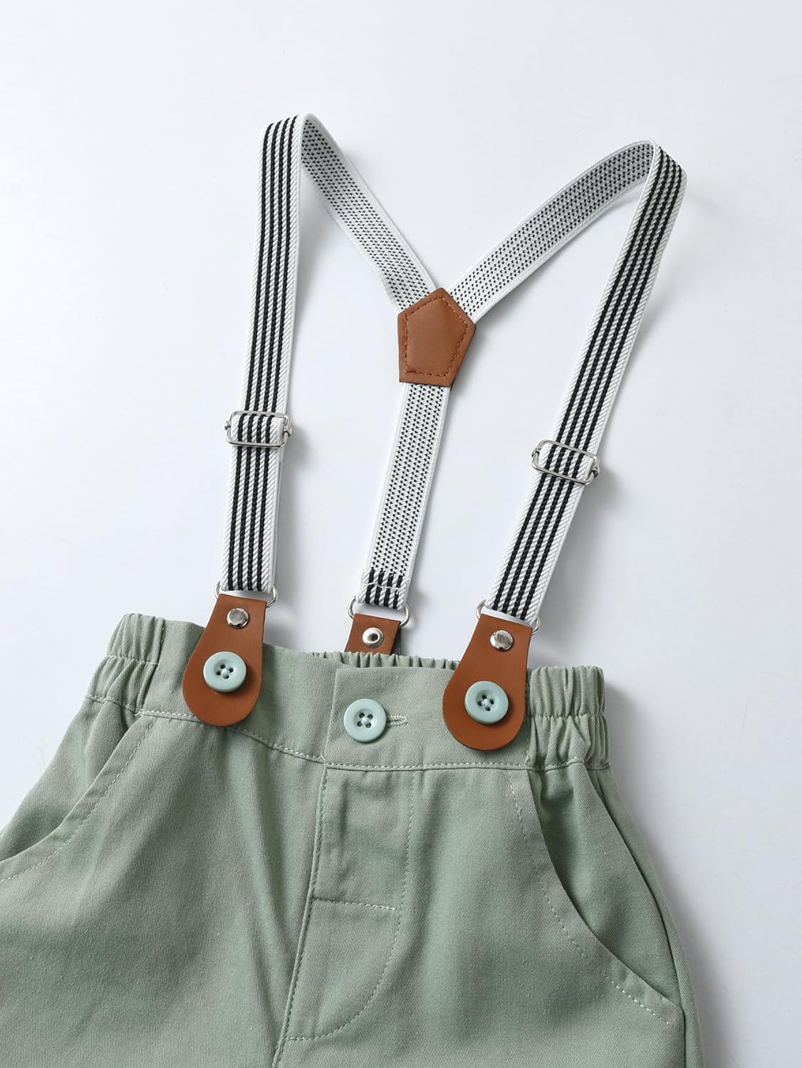 Baby Boys Gentleman Shorts Sets, Infant Outfits Suits, Shirt+Shorts+Bow Tie+Suspenders - Image 6