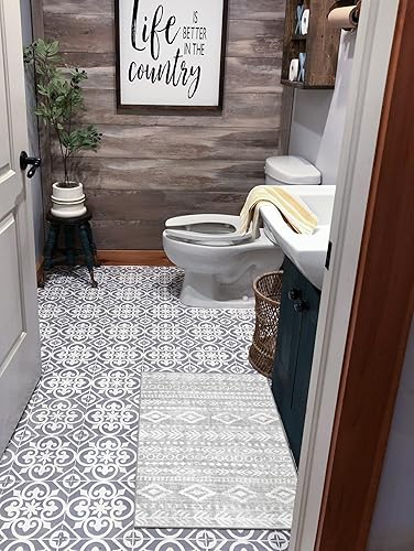 Miniatura 241 de Lahome Alfombras de cocina antideslizantes, lavables para entrada, estilo bohemio, blanco y negro, 2 x 3, alfombra de baño ultrafina con estampado