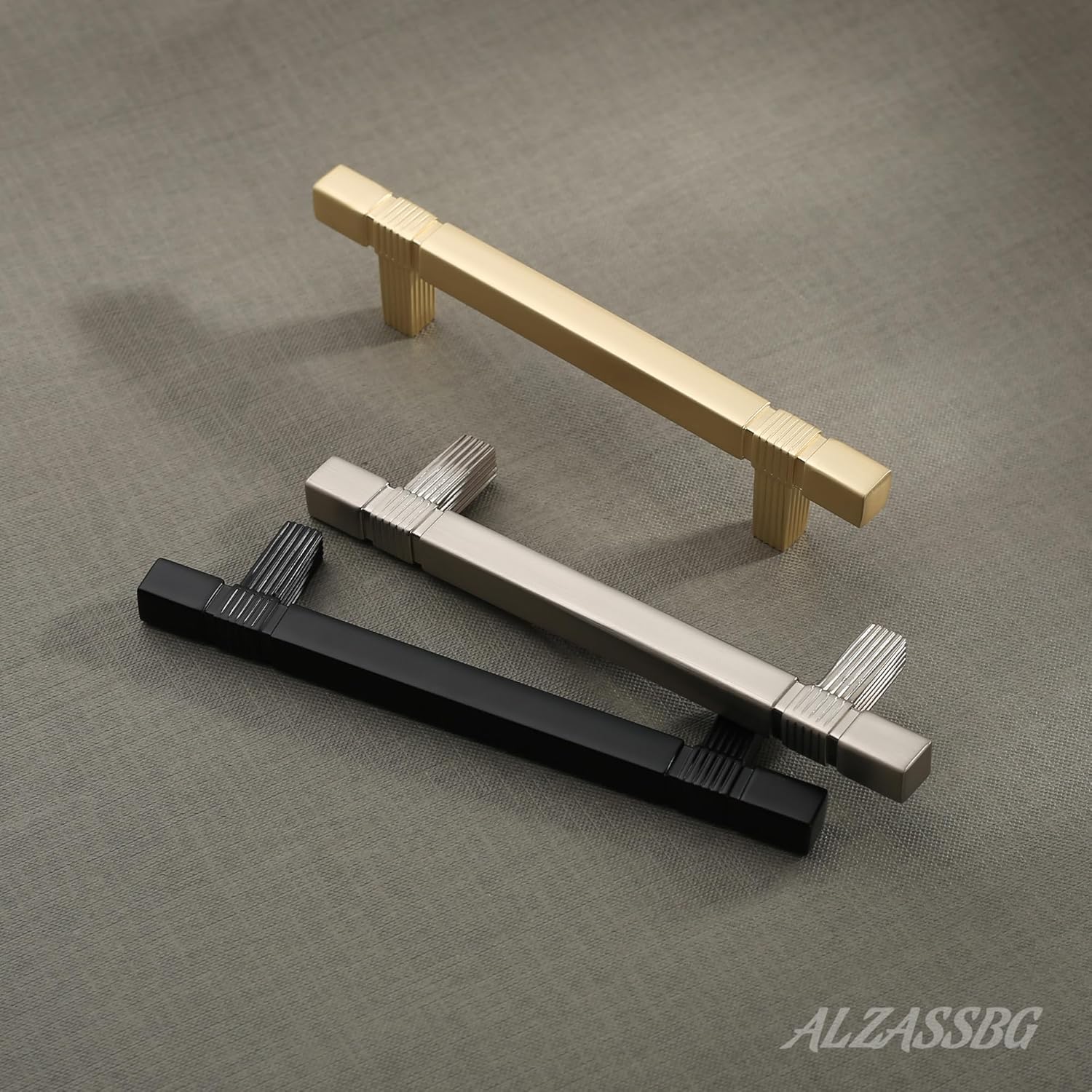 Alzassbg 10 Pack Brushed Gold Cabinet Pulls, 3-3/4 Inch(96mm) Hole Centers Cabinet Handles Square Kitchen Hardware for Cabinets and Drawers AL3086BG