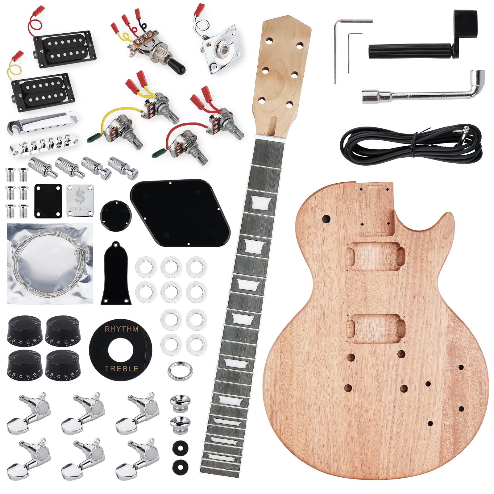 STRICH Kit DIY pour Guitare Électrique, Corps en Acajou Style LP & Manche en Érable avec Micros HH, Kit Simple à Assembler avec Toutes les Pièces – Construisez Votre Propre Guitare Électrique SLP-D30 - Les Beatles, Paul McCartney, John Lennon, RIngo Starr, George Harrison STRICH Kit DIY pour Guitare Électrique, Corps en Acajou Style LP & Manche en Érable avec Micros HH, Kit Simple à Assembler avec Toutes les Pièces - Construisez Votre Propre Guitare Électrique SLP-D30