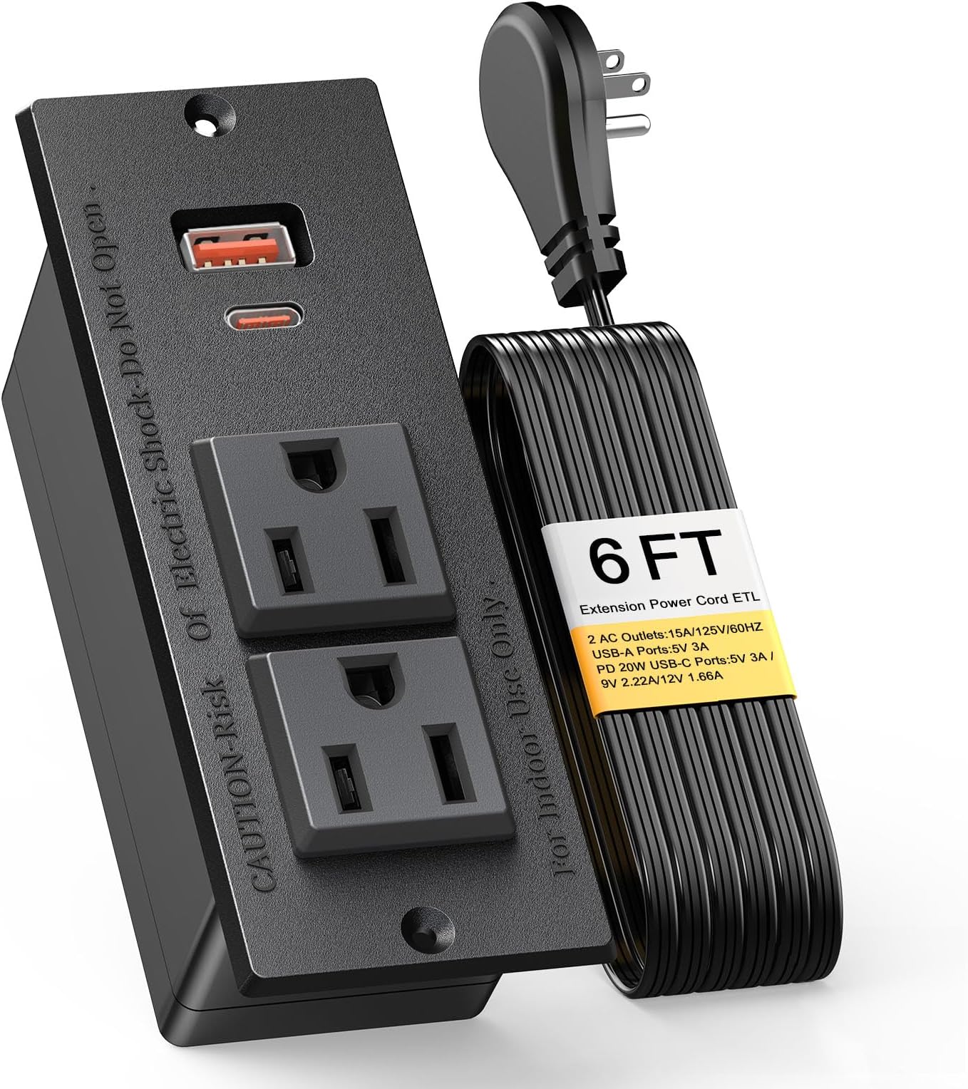 Recessed Power Strip USB C PD 20W, Recessed Outlet with USB