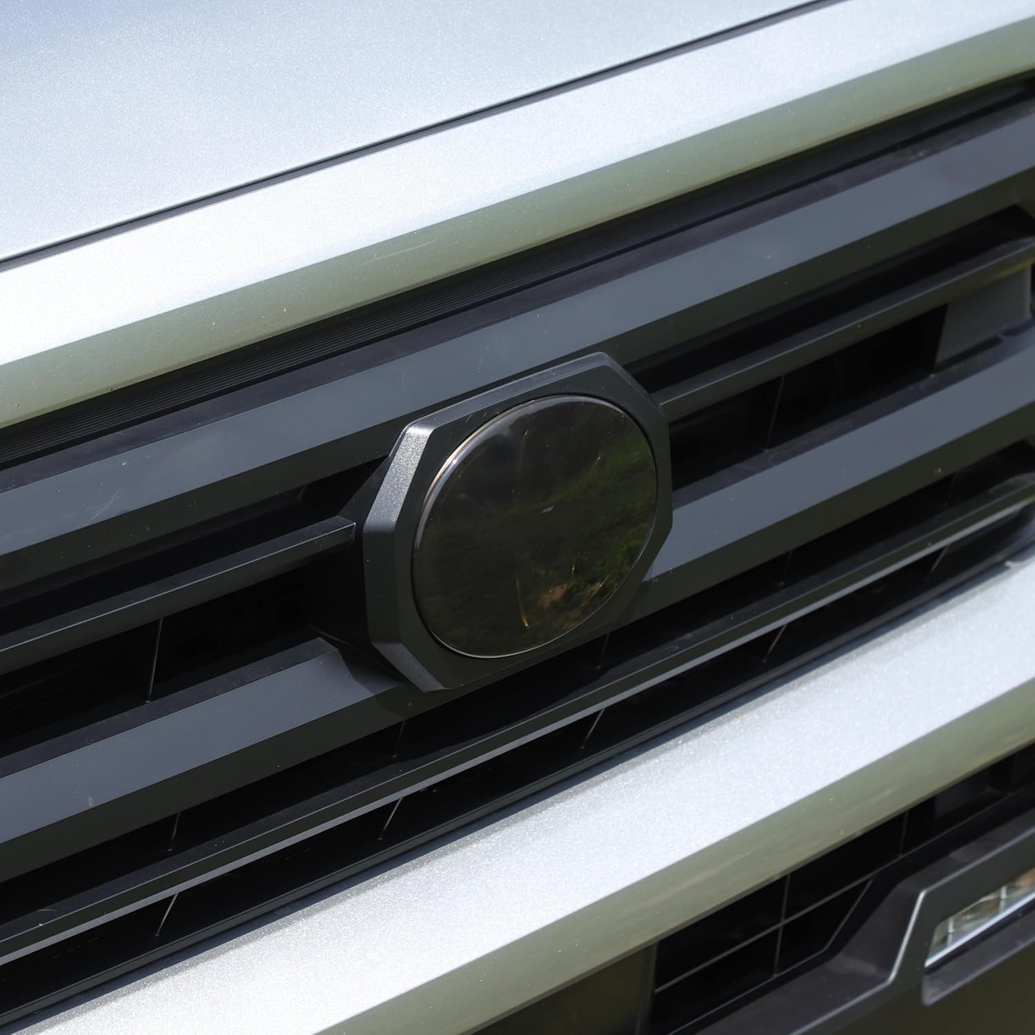 Front Grill Logo Emblem Frame Tinted Cover Trim Compatible with Toyota Tacoma 2024 2025 2026, Car Exterior Decoration Accessories (Black)