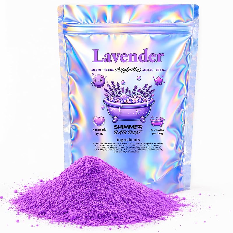 Bomba de banho roxa com lavanda e brilho Stsfybaths, tamanho grande
