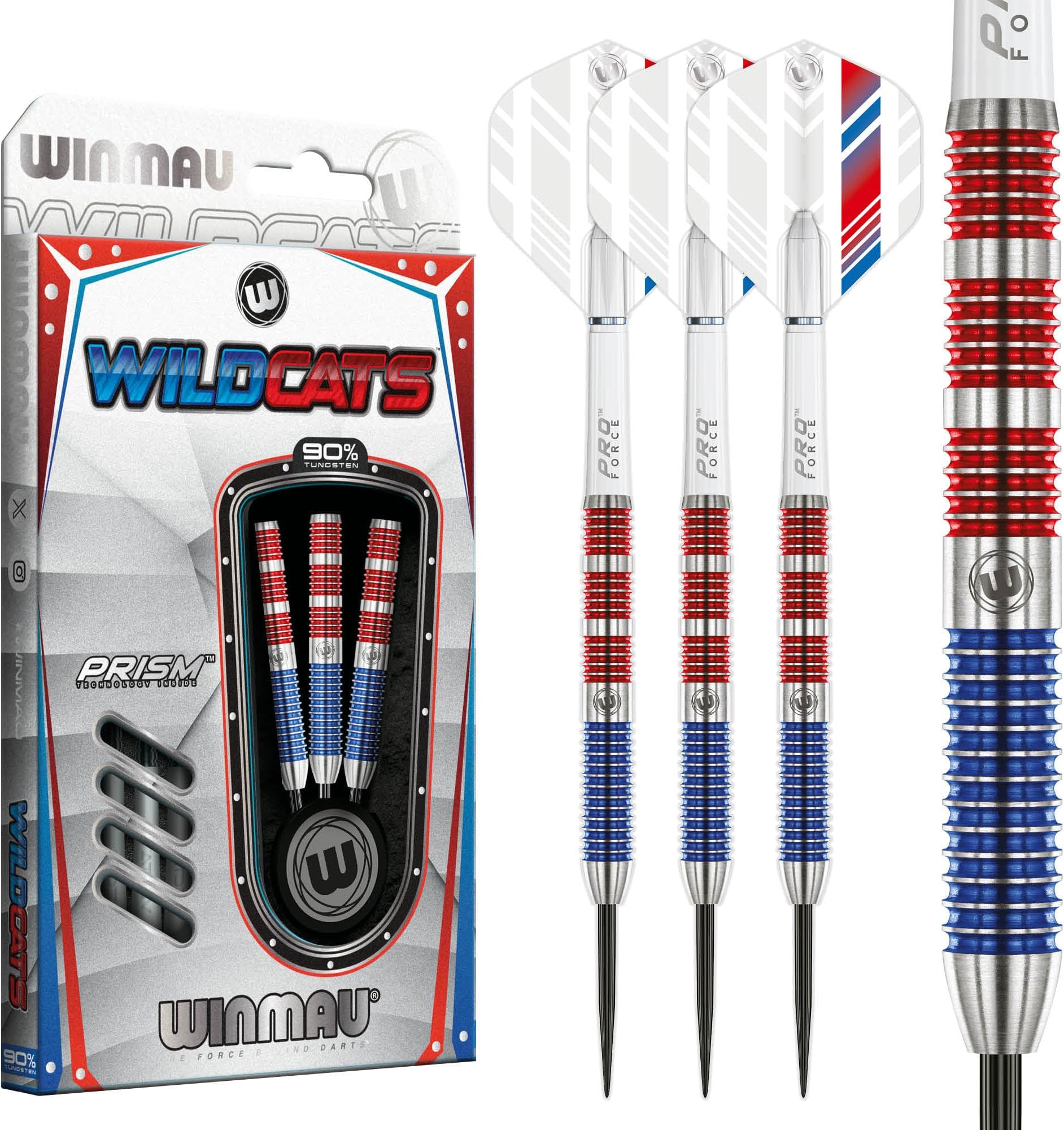 WINMAU - Wildcats Series - 90% Tungsten Darts - Professional Darts Set with Dart Flights and Shafts โ Available in Soft Tip 18g and Steel Tip 21g, 22g, 23g, 24g, 25g & 26g