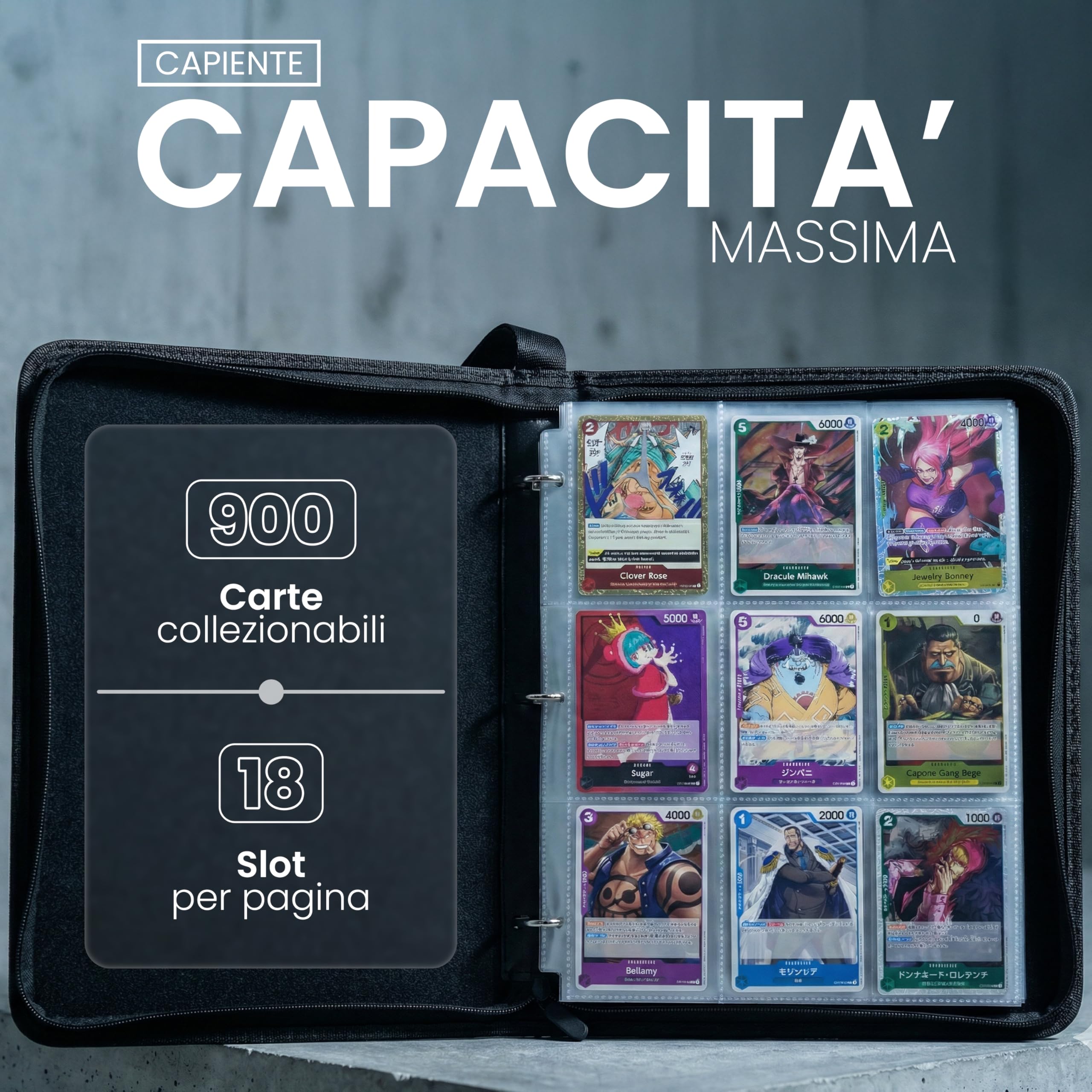 Raccoglitore Carte Pokemon 9 Tasche con Cerniera - 50 Fogli per 900 Carte – Album Pokemon Grande in Pelle Impermeabile