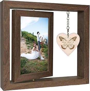 GZLDGIFTS 1PC Personalized Custom Wood Rotating Picture Photo Frame Mothers Birthday Wedding Day Engraving Design Gifts for Women Grandma Father Girlfriend Customizable Remembrance Christmas Idea