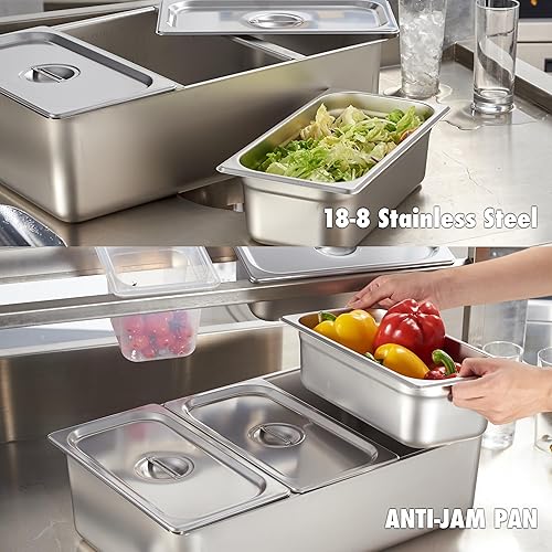 Miniatura 4 de CURTA Recipiente para servir condimentos refrigerados con hielo (3 bandejas), certificado NSF, 2 tipos de tapas, bandeja de drenaje, juego de