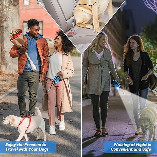 Miniatura 6 de Correa retráctil resistente para perros grandes, correa de perro de 26 pies con soporte para bolsa de excrementos, hasta 110 libras, cable a prueba