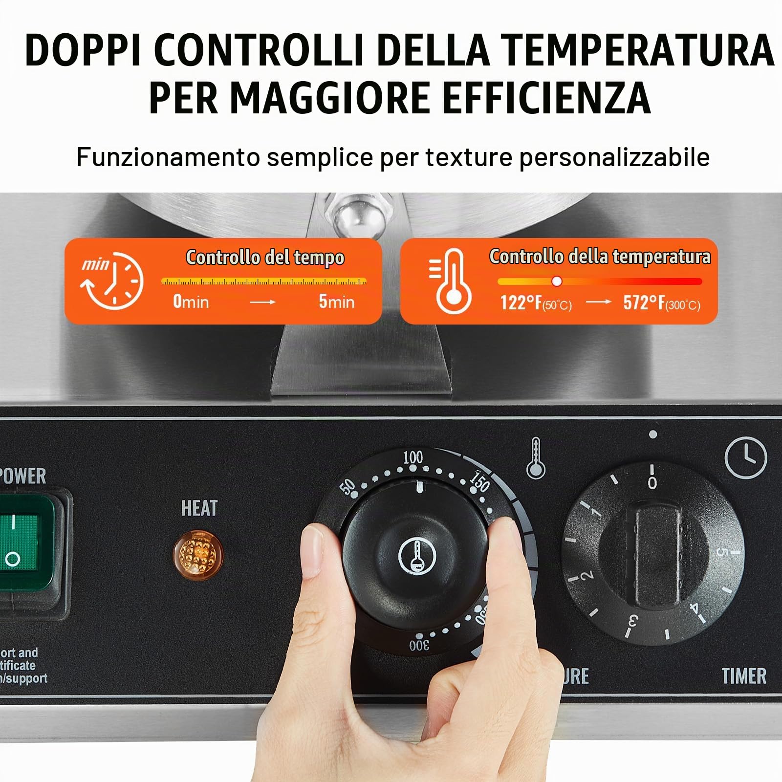 VEVOR Macchina per Waffle Commerciale Rotonda a Doppia Testa, Piastra Waffle Belga in Acciaio Inox Antiaderente 2460 W con Controllo Temperatura Tempo e Maniglia, per Ristoranti Panetterie, Snack Bar