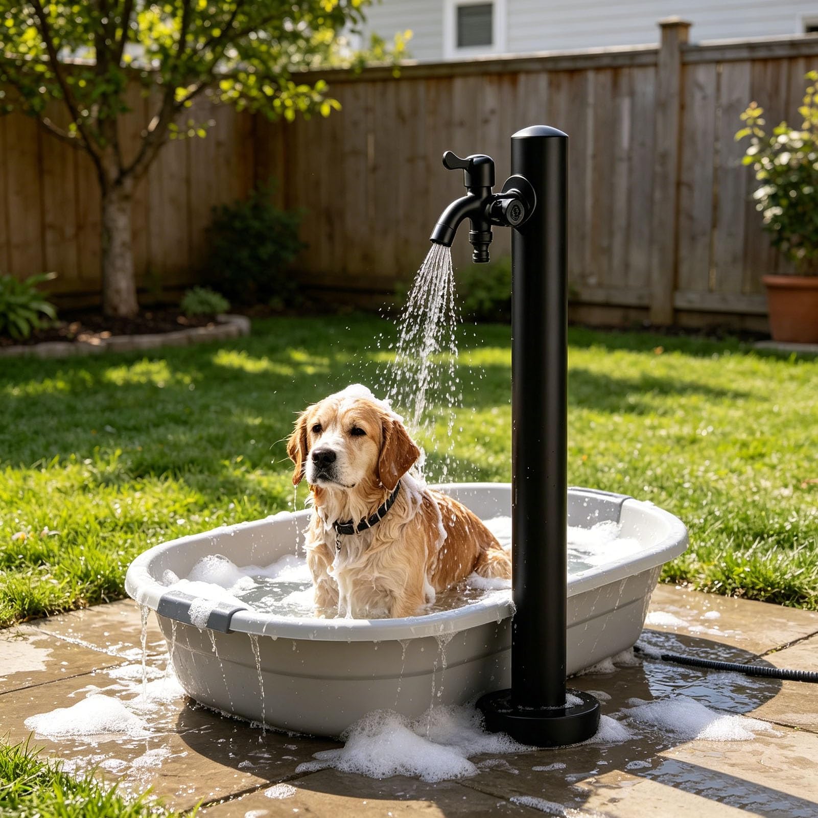 60/95cm Water Dispenser Column, Water Tap and Hose Connector Standing Outdoor Spigot Vertical Outdoor Water Hydrant, Fountain with Faucet(Black,95cm/37.4in,Style 2)