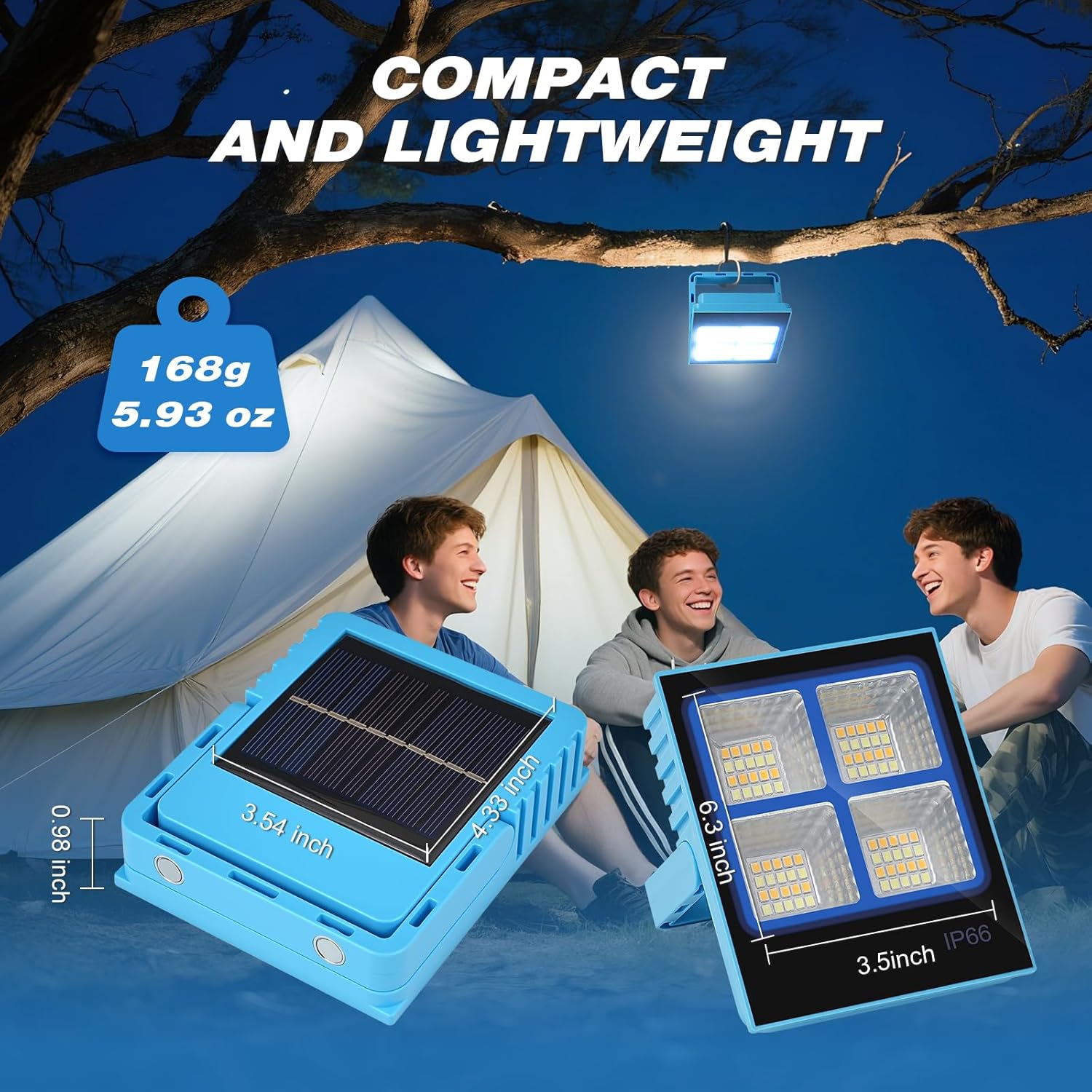 Solar Camping Lantern, Portable LED Flashlight with Clip Hook for Power Outages, Rechargeable Battery Powered Tent Essentials Lights for Emergency, Hurricane, Survival Kits, Operated Lamp