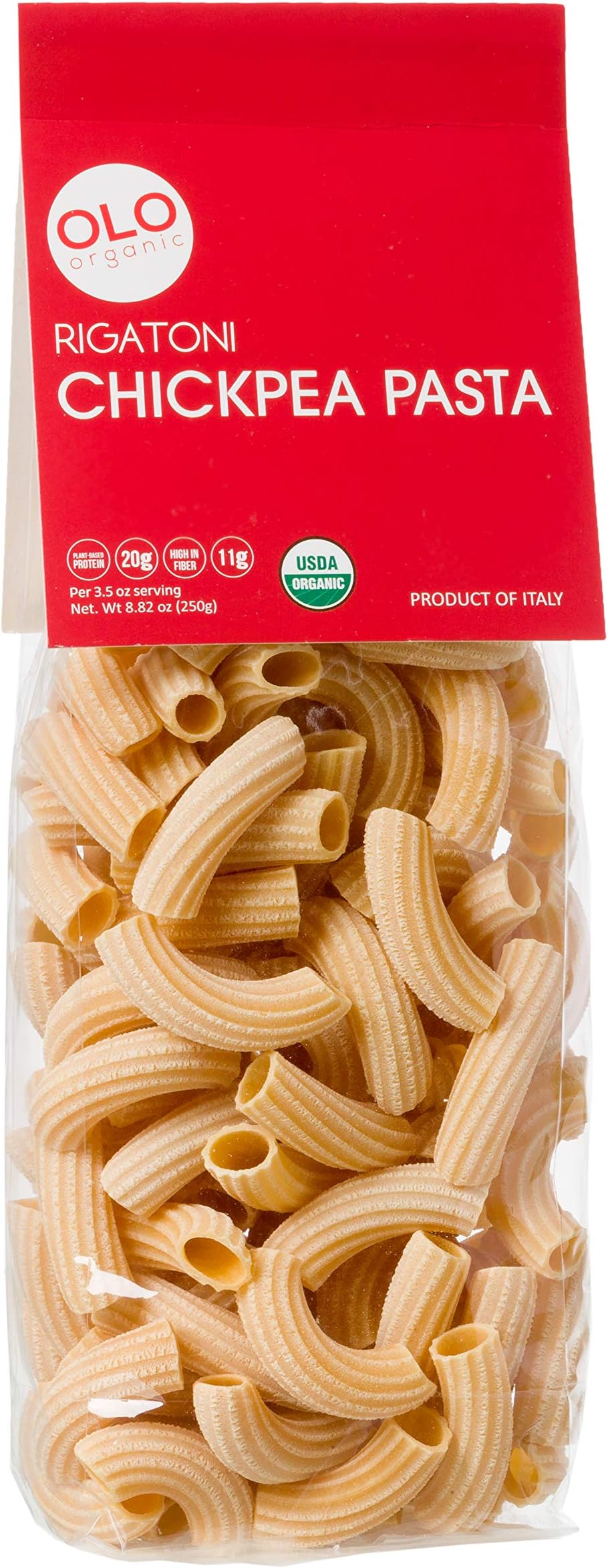 Olo Organic Chickpea Pasta - Plant-Based, Bronze-Cut Pasta - High Protein Gluten-Free - RIGATONI - Ideal for Healthy and Quick Meals - Crafted in Italy