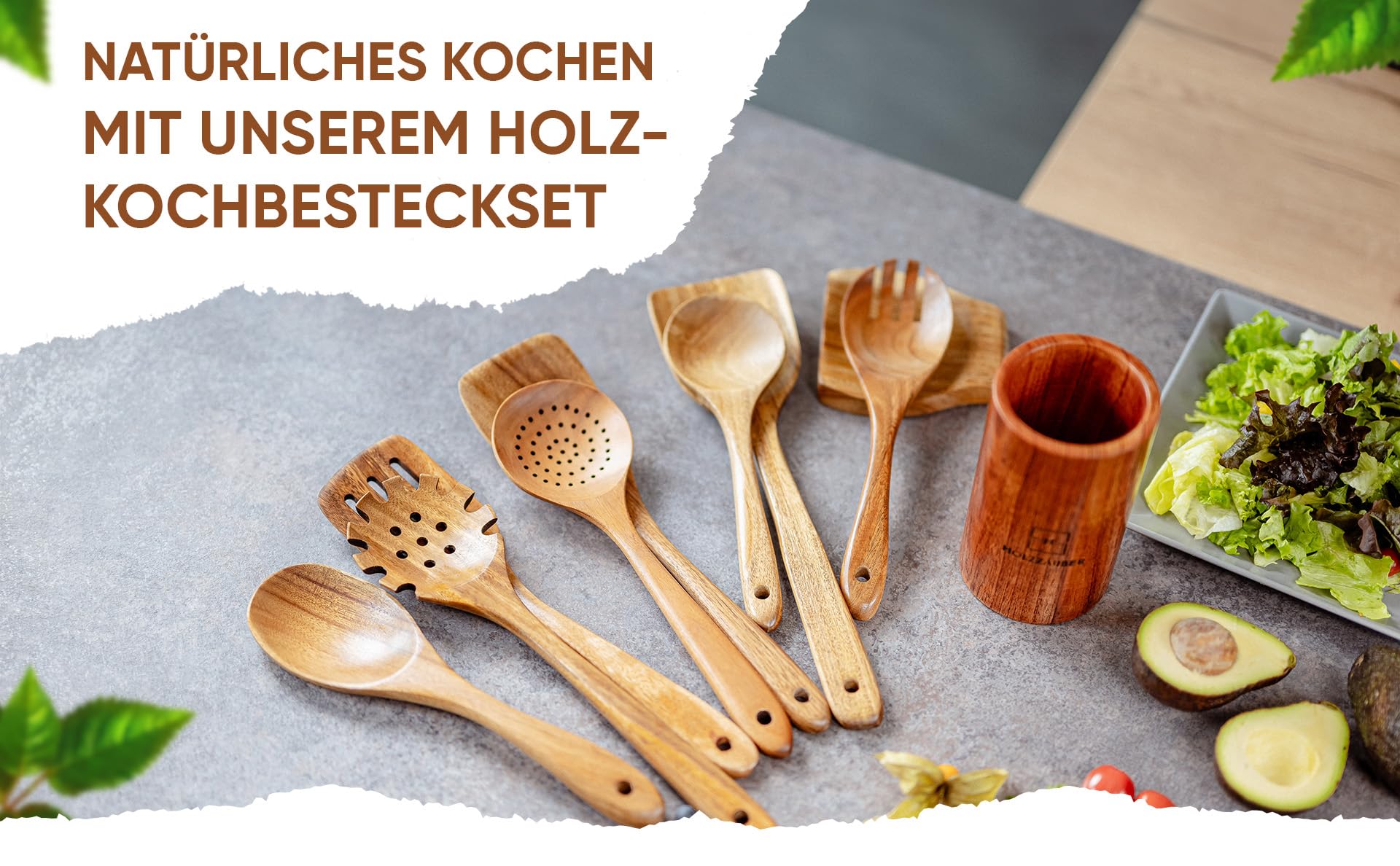 diconfa Holz Kochbesteck - SET WÄHLEN - AUSWAHL: 1 Stück Aufbewahrung - PREMIUM Akazien-holz - Kochlöffel - Küchenhelfer - Pfannenwender - Nudellöffel - Salatbesteck