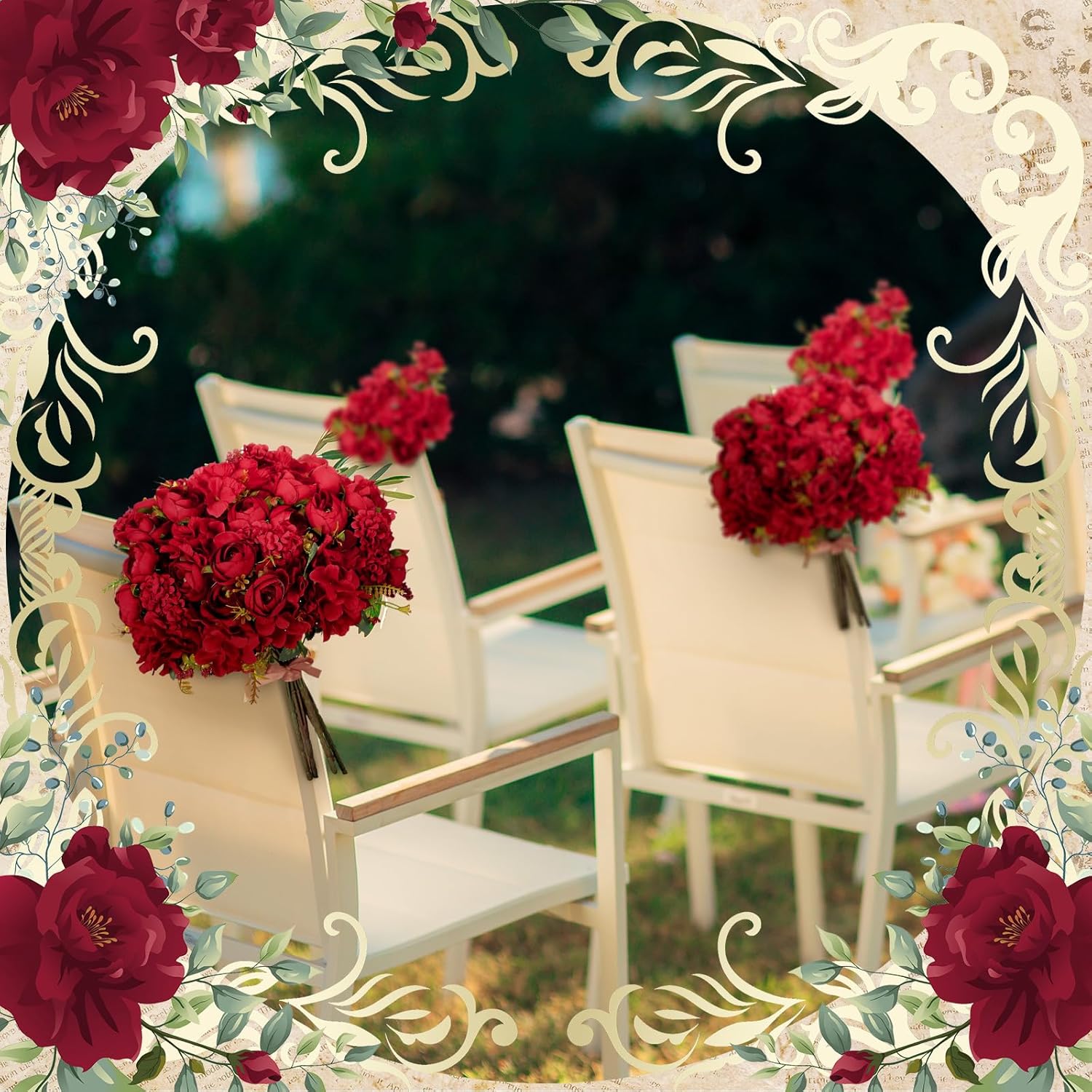 XunYee 12 Bundles Burgundy Artificial Flowers Bulk Wedding Decorations Favors Red Roses Fake Silk Flowers Bouquets Realistic Florals Arrangements Decor for Outdoor Wedding Table Centerpieces