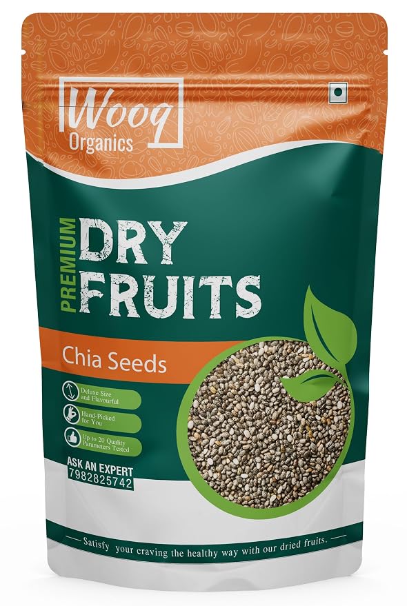 Wooq Organics Premium chia seeds for Healthy Snacks 500g, Fiber Rich Diet food chia seed