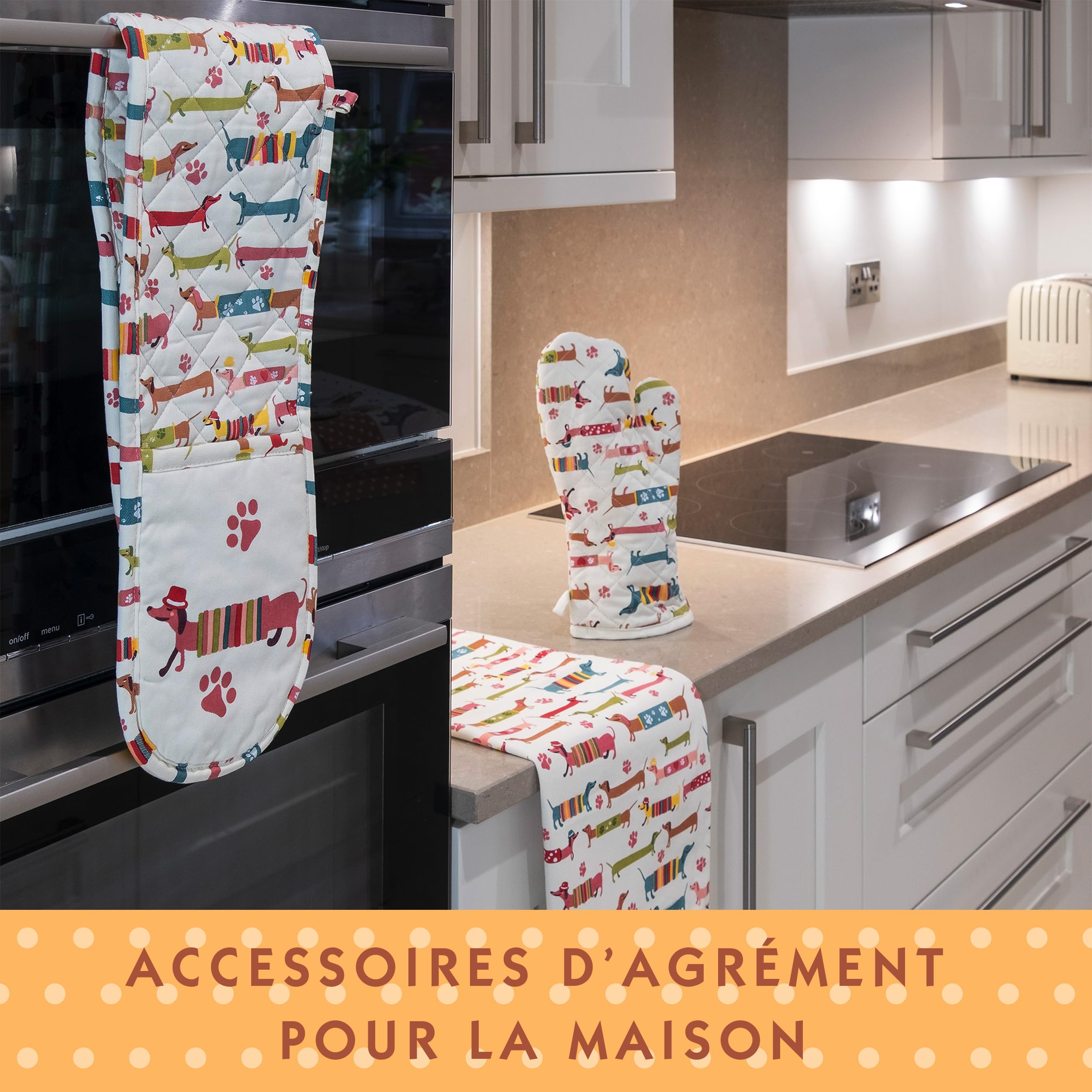 Lot De 2 Torchons Cuisine Teckel Mignon – 100% Coton Absorbant 50x70 Cm, Idée Cadeau Amoureux Chiens