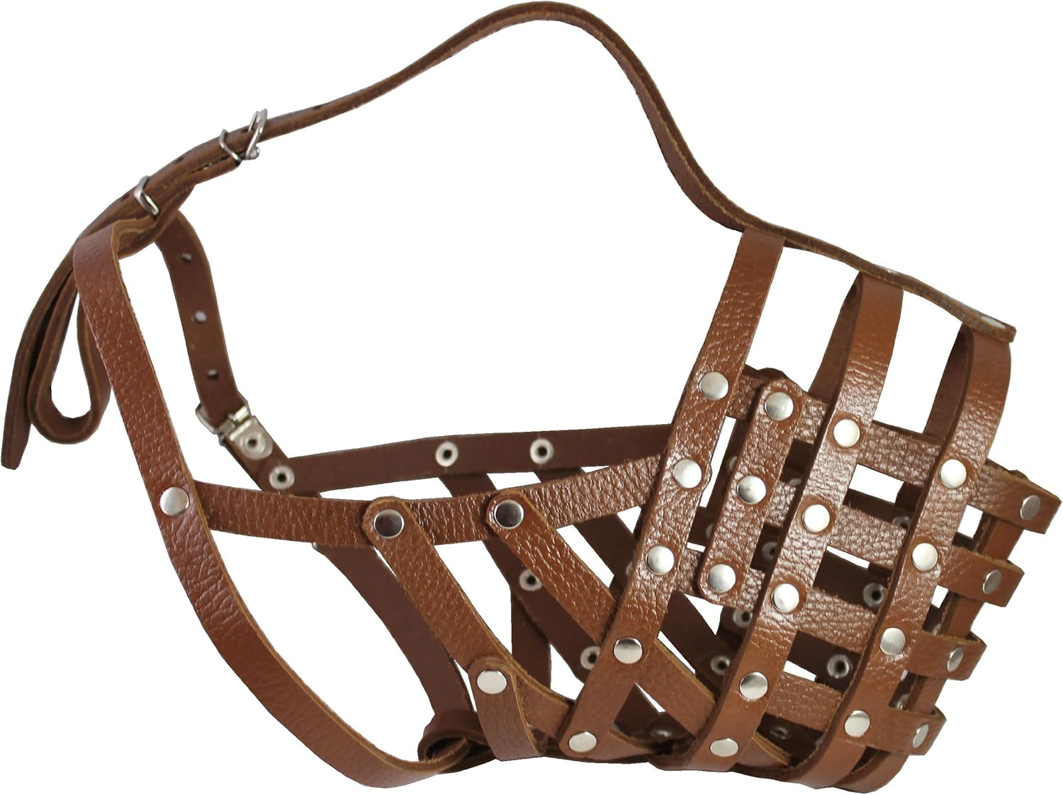 Dogs My Love Secure Leather Mesh Basket Dog Muzzle #16 Brown - Great Dane, Saint Bernard, Mastiff (Circumference 15.5", Snout Length 4.5")