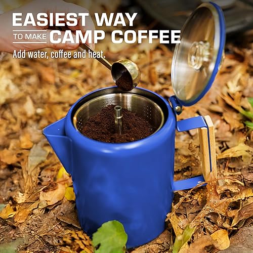 Miniatura 7 de COLETTI Bozeman Blue Percolator - Cafeteras de camping - Percoladora favorita de campamento - Sin aluminio o plástico 9 tazas, azul