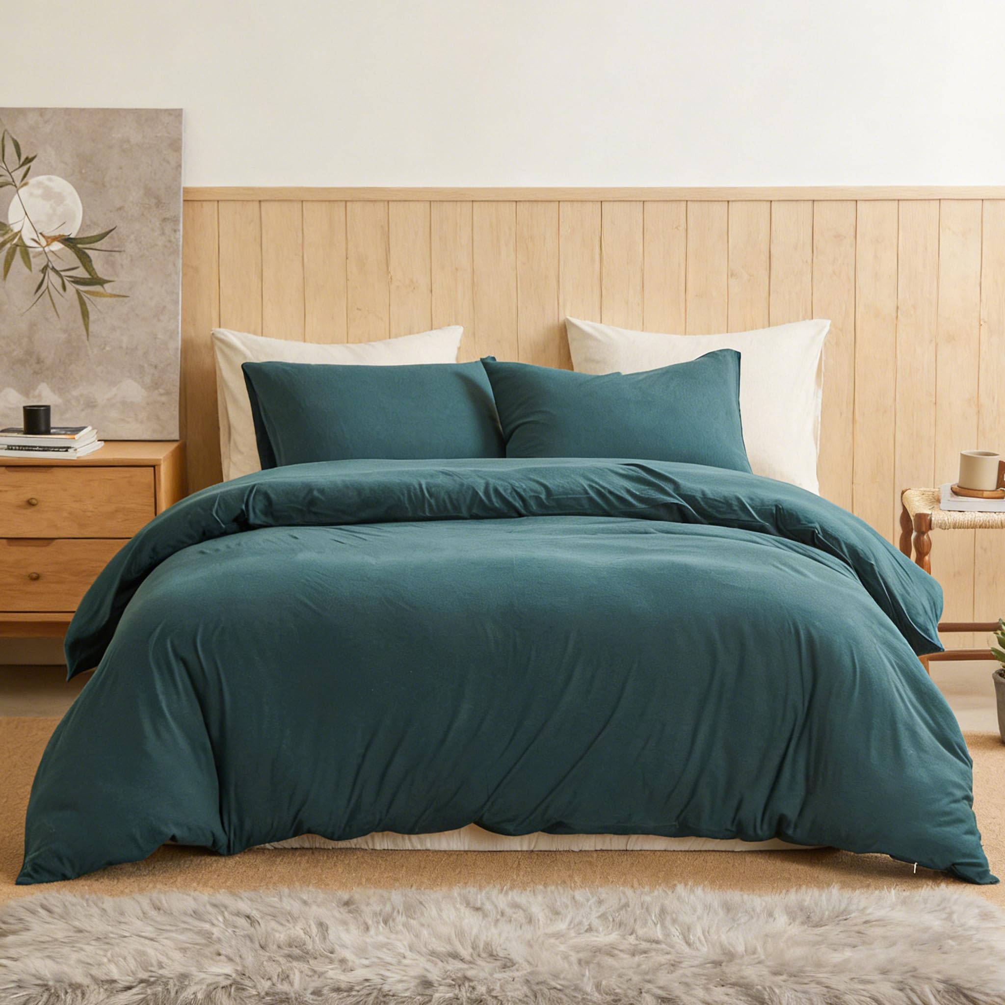 Parure de lit 100% coton vert foncé pour créer un cocon douillet