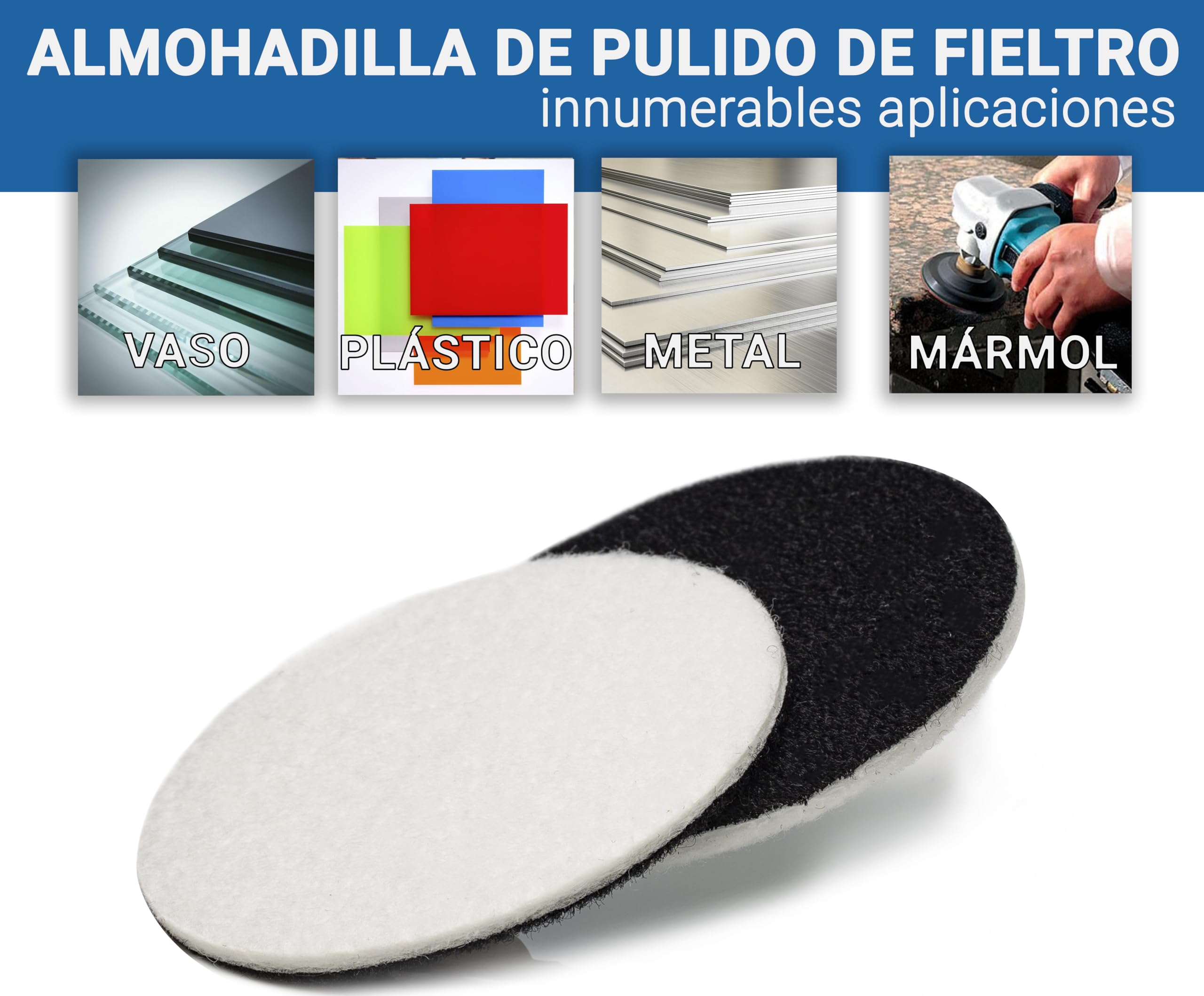 Glass Polish 11007 GP-PRO Discos de fieltro para pulir cristal, plástico, metal, mármol - Ø 75 mm - Pack de 10.