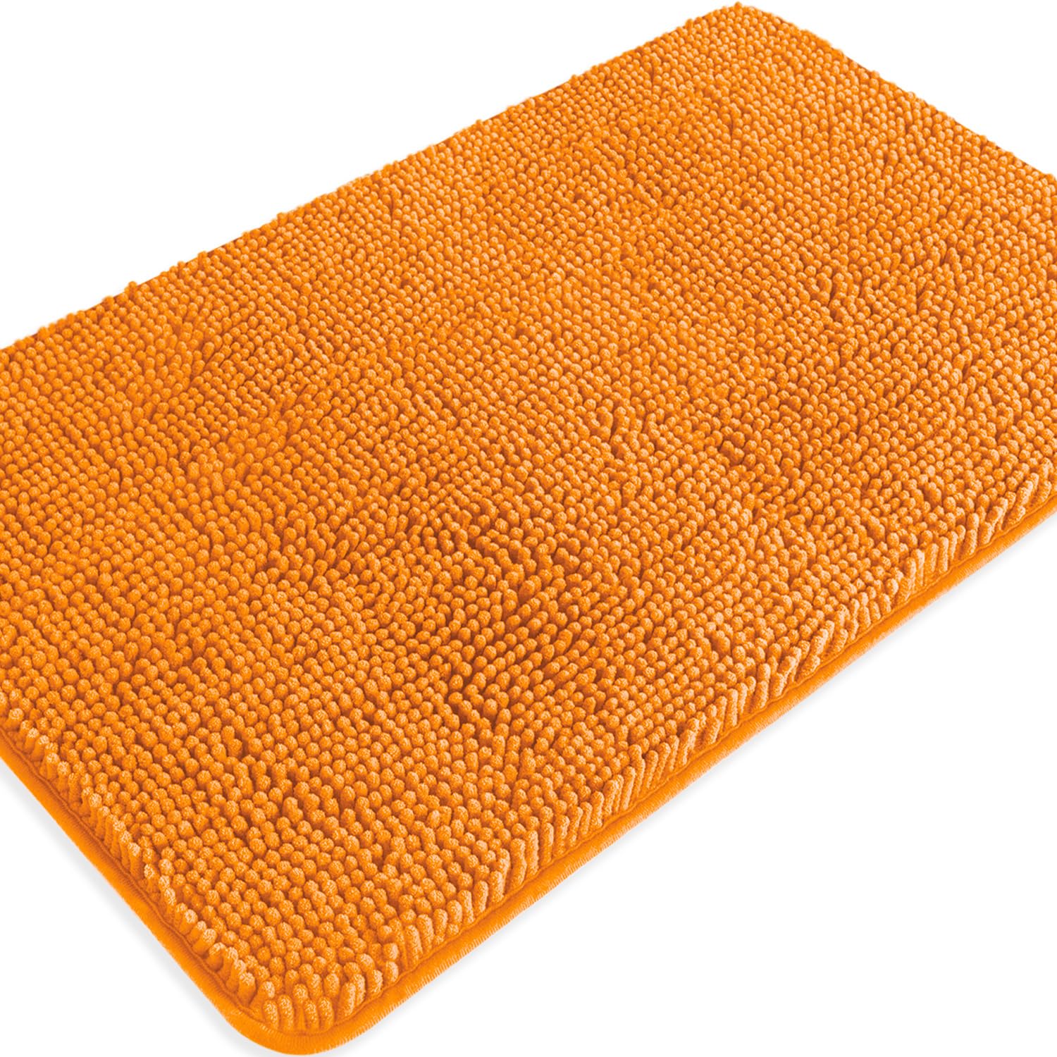 PureSwan Orange Bathroom Rugs – Absorbent and Washable Bath Mat, Non-Slip, Thick Soft Chenille Bath Rugs for Bathroom Floor, Shower, Sink - 20" x 32"