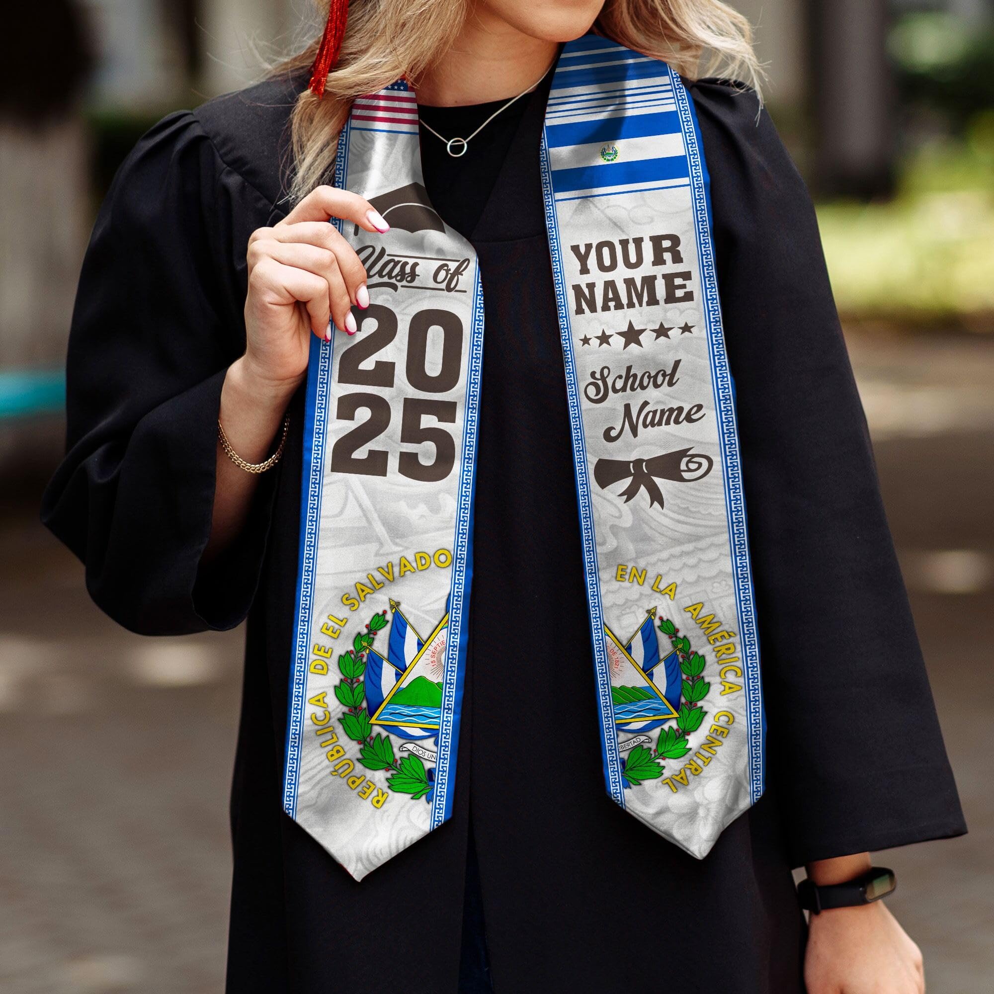 MonkeyVan Personalized Graduation Stole for El Salvador Senior, El Salvador Flag Graduation Sash Class of 2025 Grad Gift S111