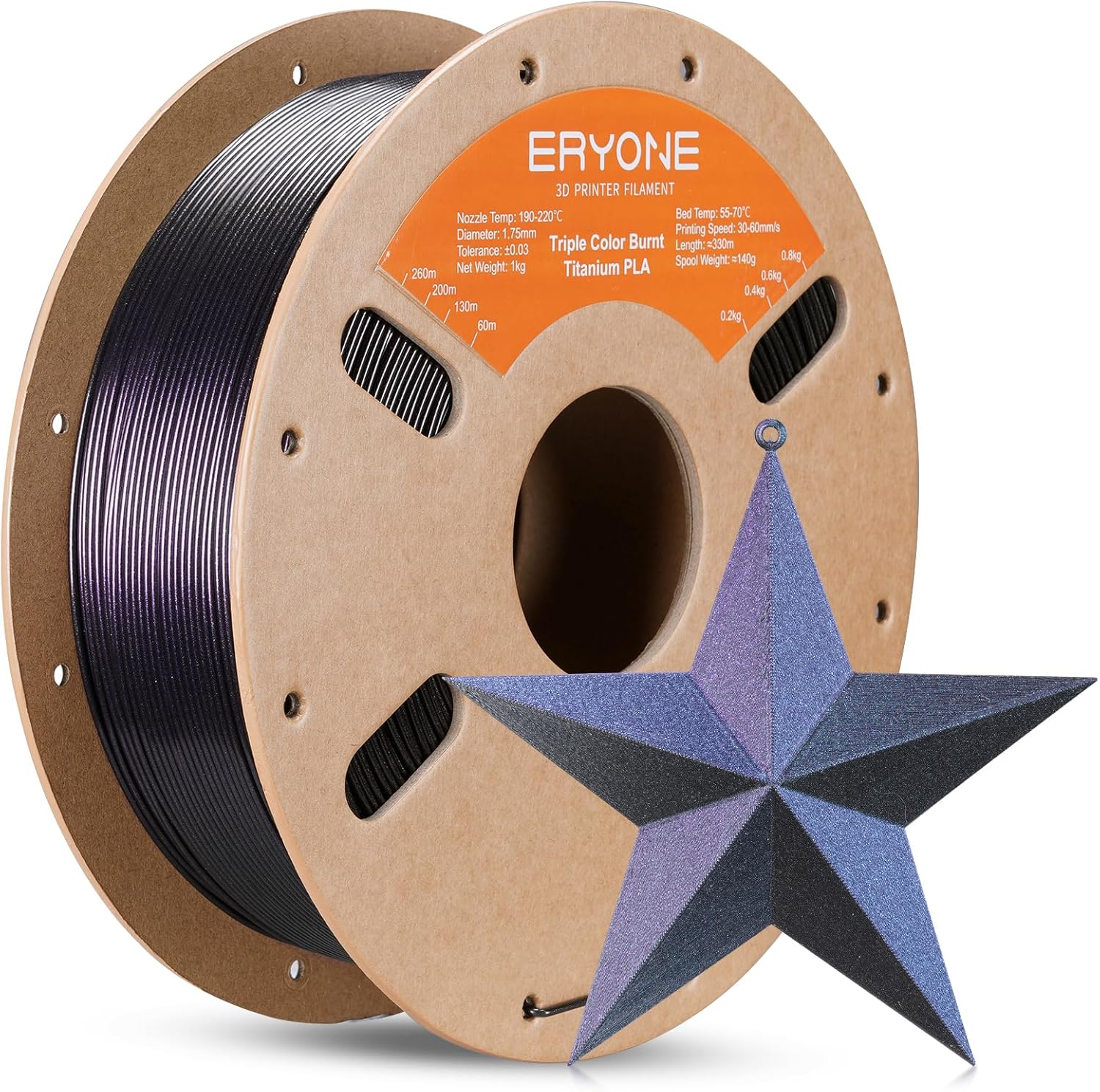 ERYONE Burnt Titanium Tri Color PLA Filament 3D Printer 1.75mm +/-0.03mm, 1kg(2.2LBS)/Spool,...