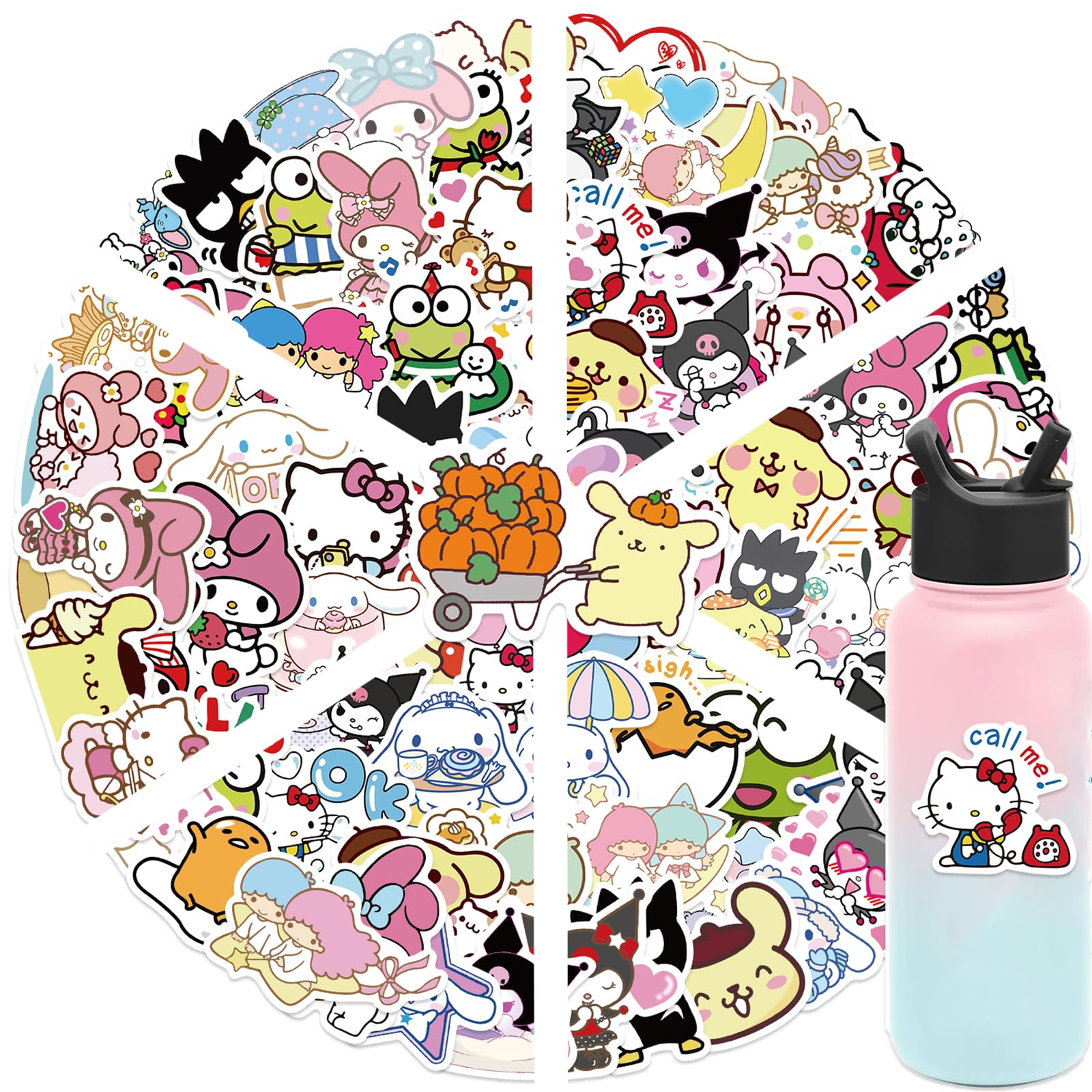 100PCS Kawaii Sanrio Stickers Kids Stickers Pack Cute Cartoon Melody Kuromi Kitty Deals for Kids Girl Teens Waterproof Vinyl Water Bottles Laptop