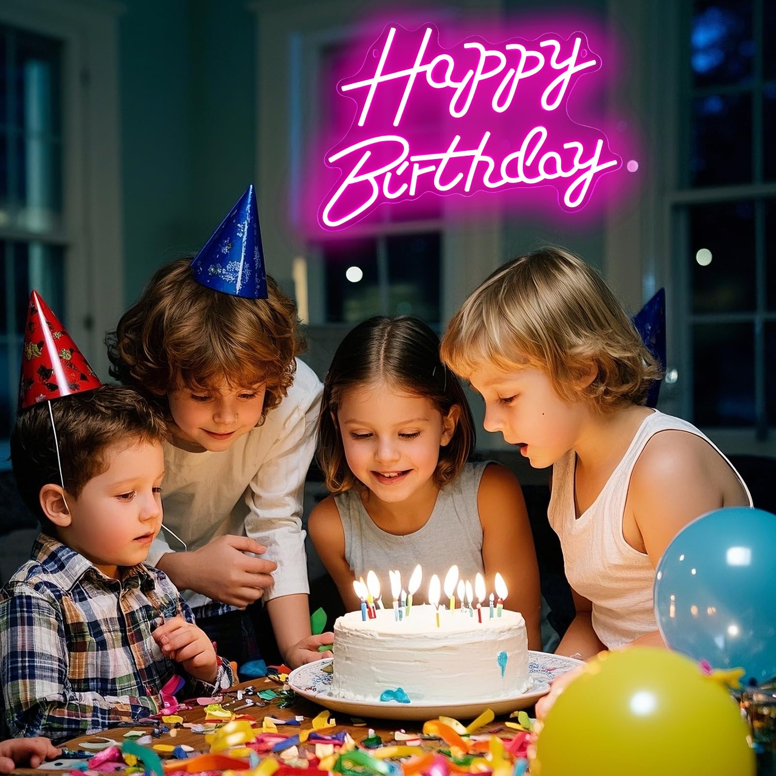 Neonowe znaki "Happy Birthday" na imprezę, możliwość przyciemniania, neonowe światło LED do dekoracji ścian, świecące znaki LED na tło, urodziny, dla każdego wieku, na urodziny, urodziny, uroczystości