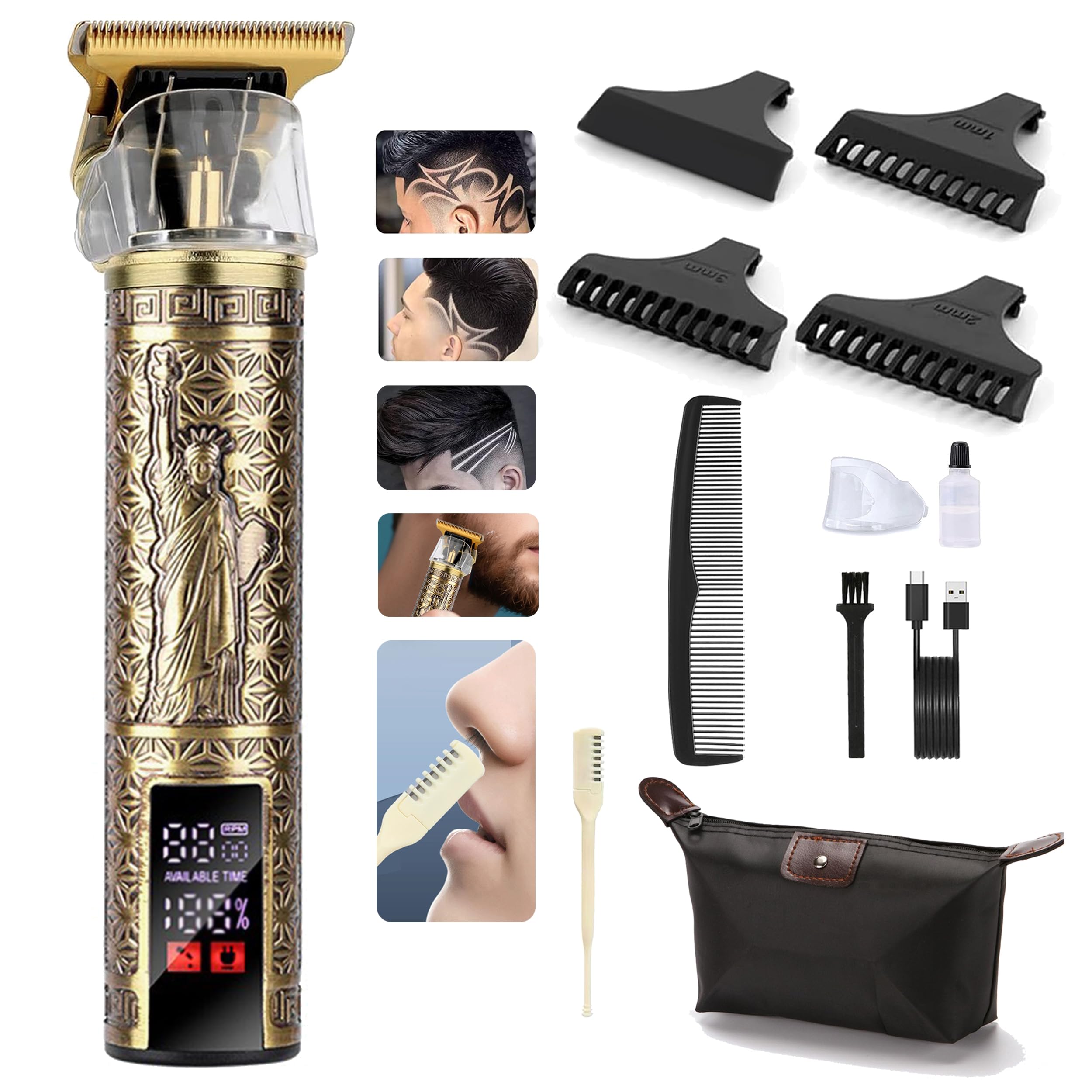 Cordless Hair Clipper & Beard Trimmer for Men with LCD Display Rechargeable USB-C Barber Trimmer Kit 4 Adjustable Guards 150min Runtime Precision Mustache & Hair Trimmer Gift for Dad