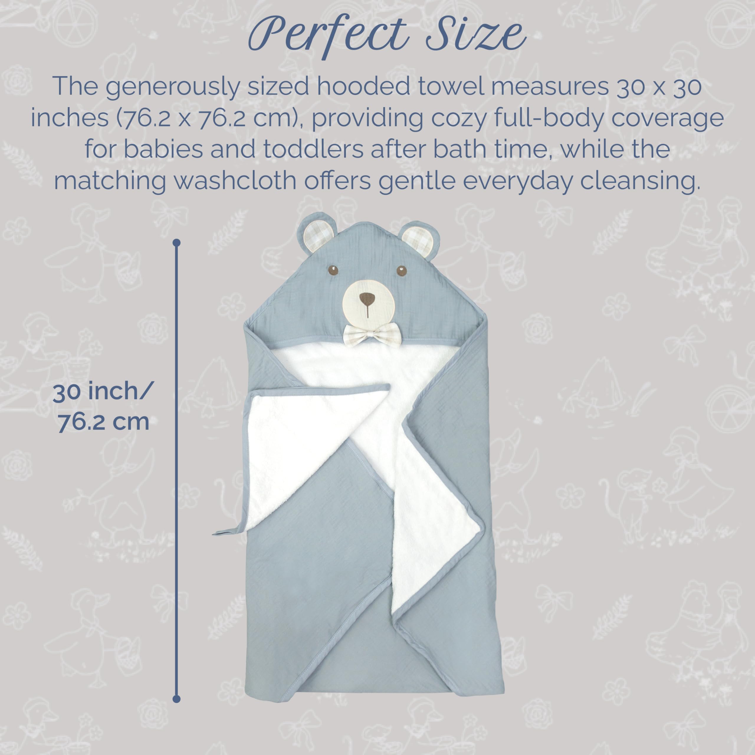 MON AMI Frottee Bunny Kapuzen-Babyhandtuch & Waschlappen Set für 0-18 Monate, Premium Weiche Babybadewanne Baumwolle Handtuch, Badetuch für Baby Shower für Kleinkinder, Jungen & Mädchen (Grau)