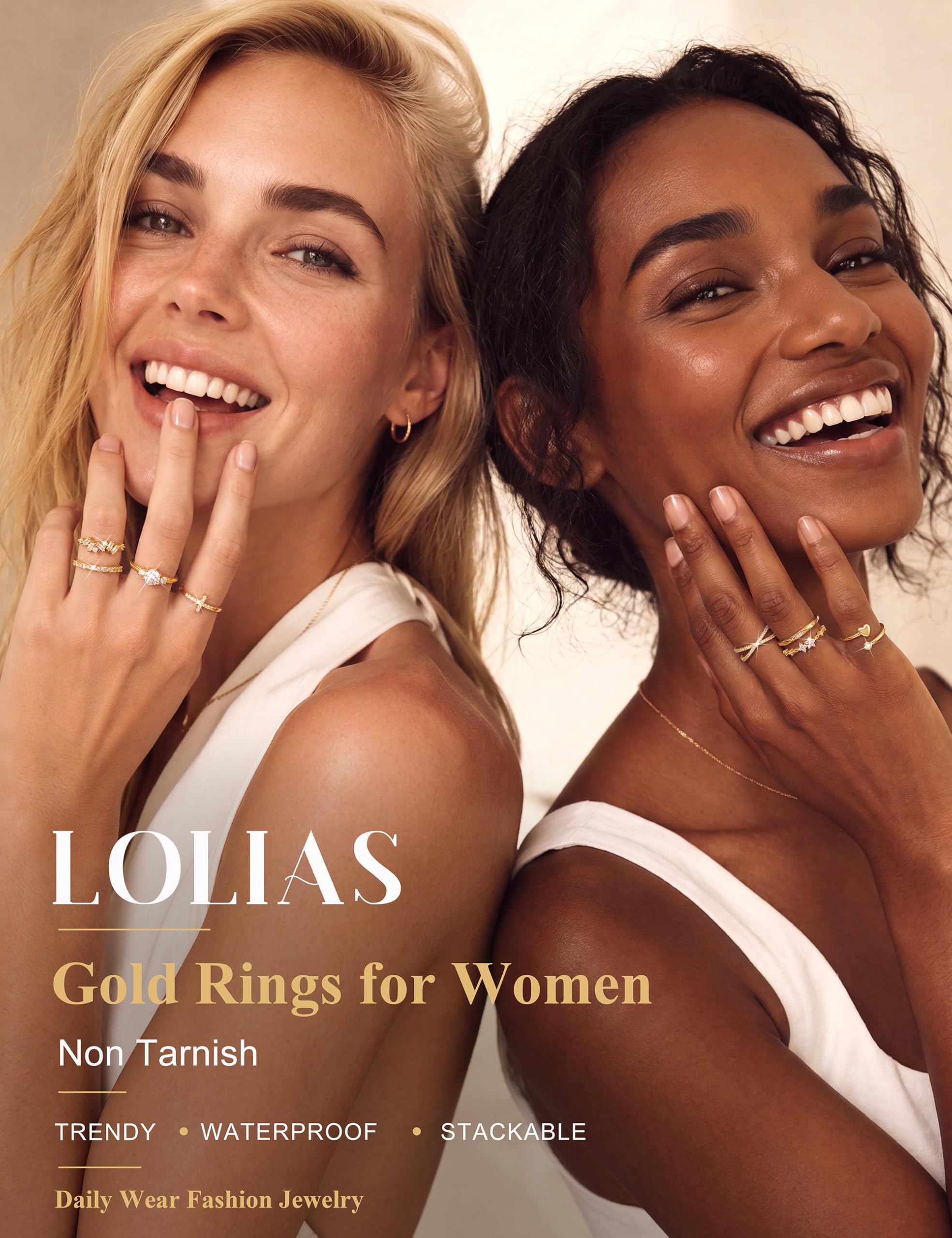LOLIAS 8 Stück Ringe Gold/Silber Wasserfest Ring Verstellbar Statement Ringe Damen Fingerring Stapelringe Verlobungsring Herz Promise Rings Set Schmuck