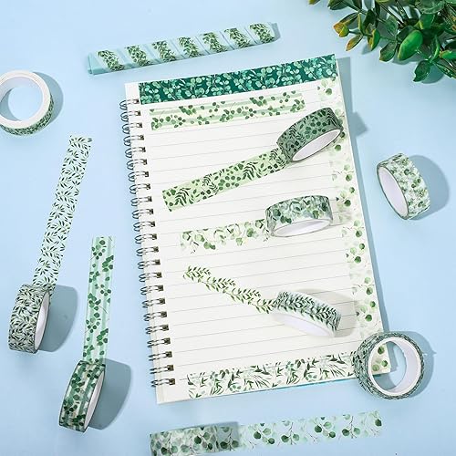 Miniatura 4 de Whaline 12 rollos de cinta washi de hojas de eucalipto de hojas de eucalipto, cinta adhesiva de plantas verdes, cinta adhesiva decorativa de
