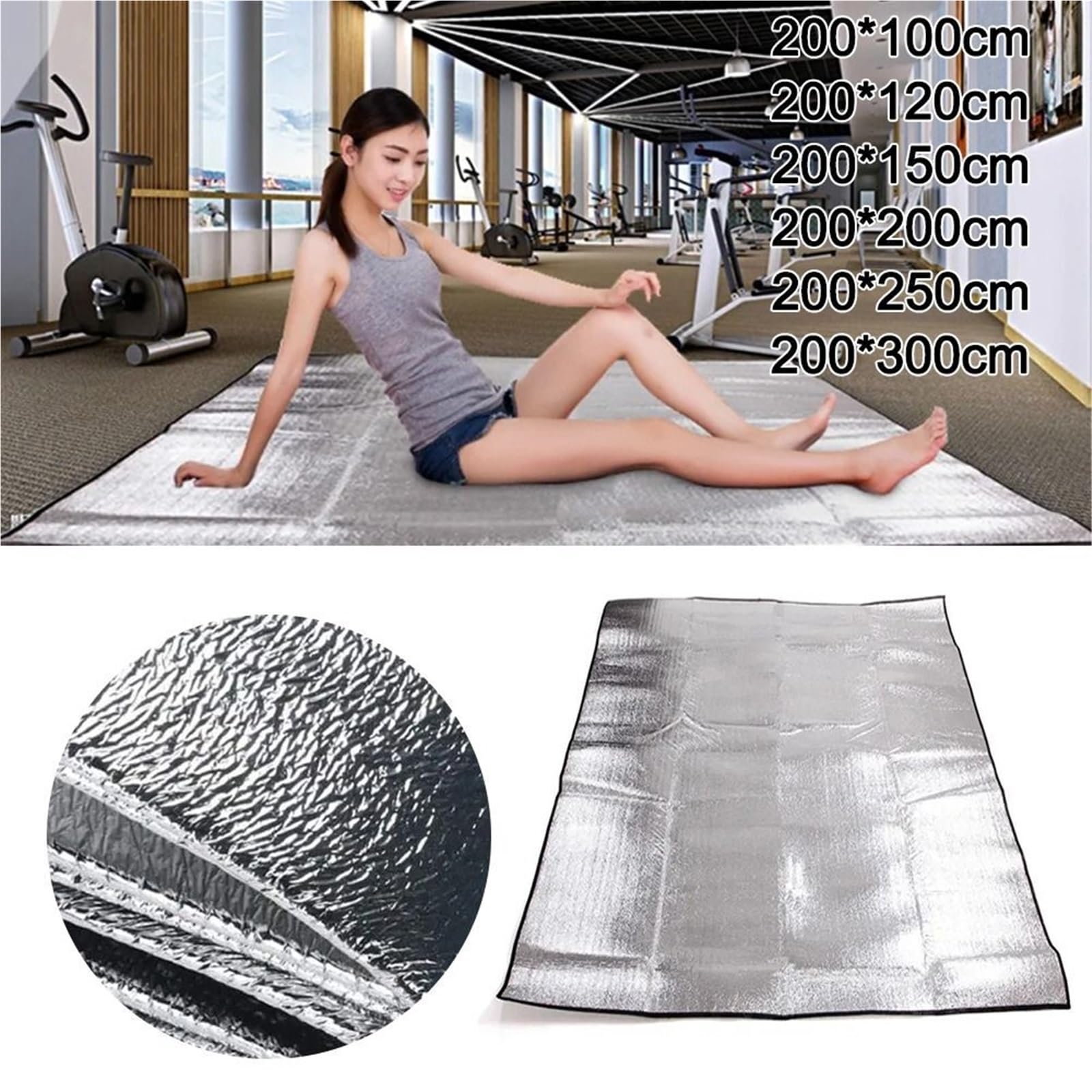 Picnic Blanket Thermal Camping Mat Light Tent Footprint Waterproof Picnic Beach Pad Insulation Foam Mat Outdoor Picnic Mat (Silver 200x300cm)