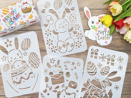 Miniatura 4 de Plantilla de plantillas de pintura de Pascua, 10 unidades, diseño de conejito de Pascua, huevo de gato, plantilla de pintura de plástico, plantillas