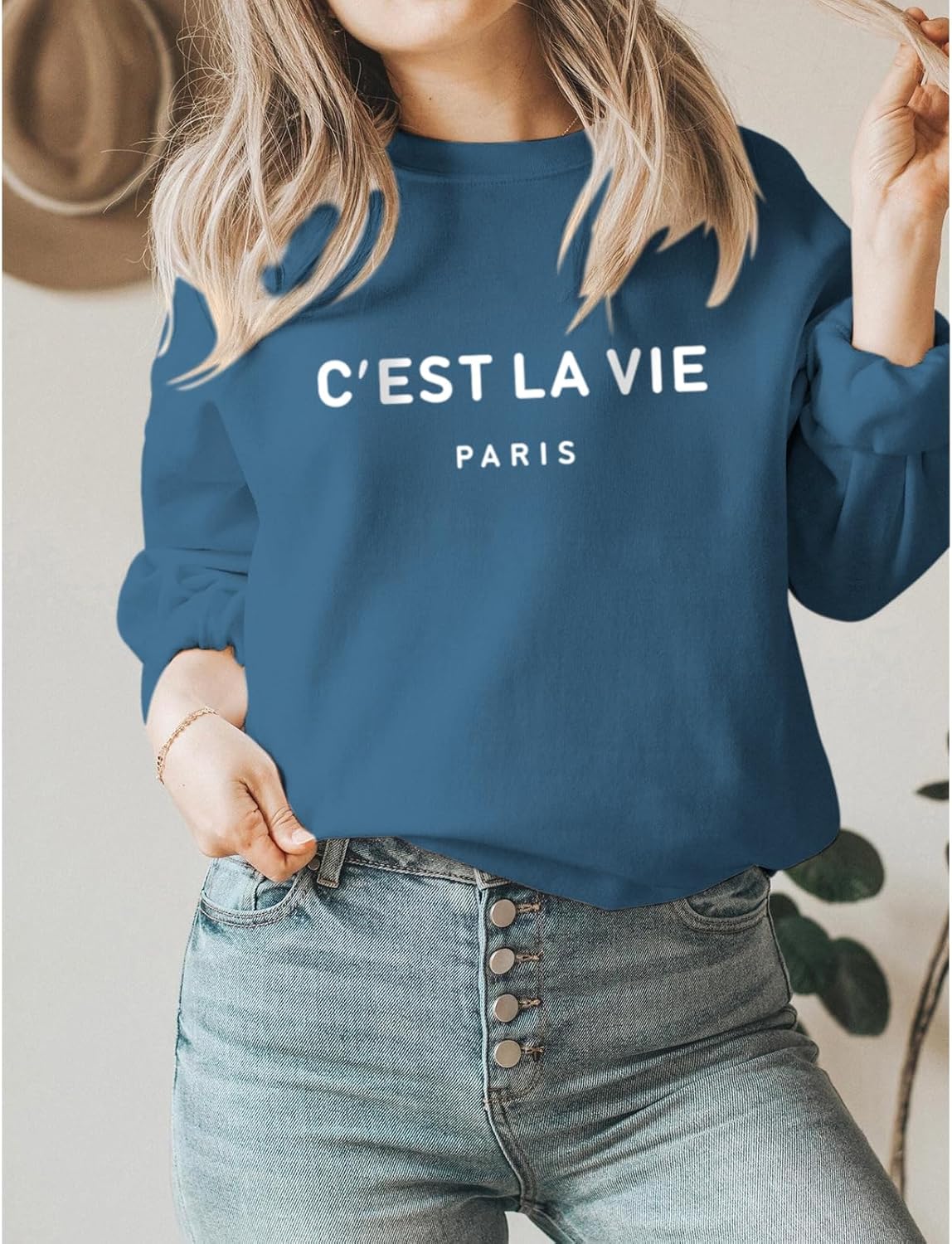 C'est La Vie Paris Sweatshirt For Women Oversized Graphic Crewneck Hoodie Casual Long Sleeve Shirt Pullover Tops - Image 3