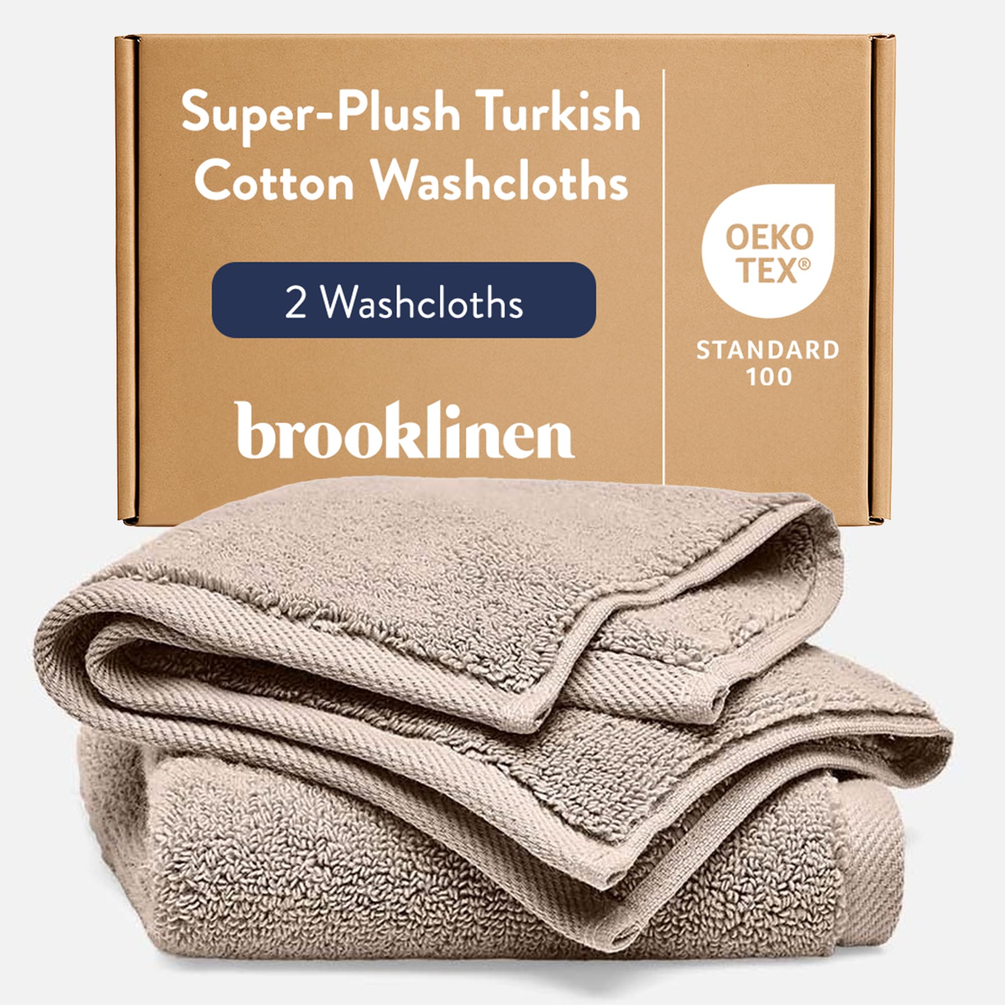Brooklinen Super-Plush Turkish Cotton Washcloths - Set of 2 - Cotton, 820 GSM, Highly Absorbent, Machine Washable, Perfect for Home & Bathroom (13" x
