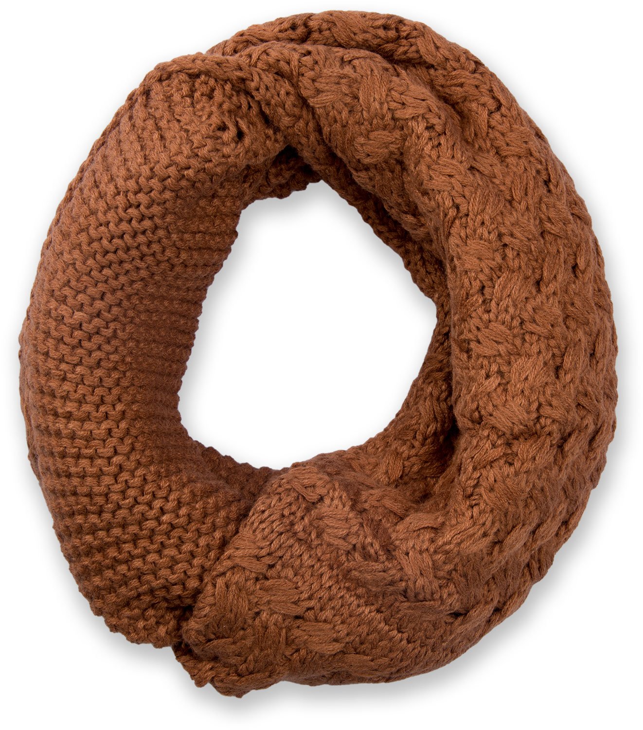 Stylebreaker Women's Cognac Knit Loop Scarf With Pattern Mix, Single-Colour Fine-Knit Snood, Winter Knit Scarf, Unisex 01018153, Colour: