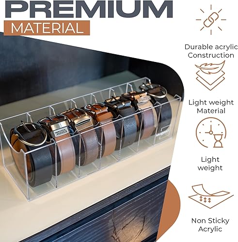 Miniatura 7 de Organizador de cinturón para hebillas más grandes con compartimentos extra anchos, 7 compartimentos, organizador de cinturón acrílico duradero para