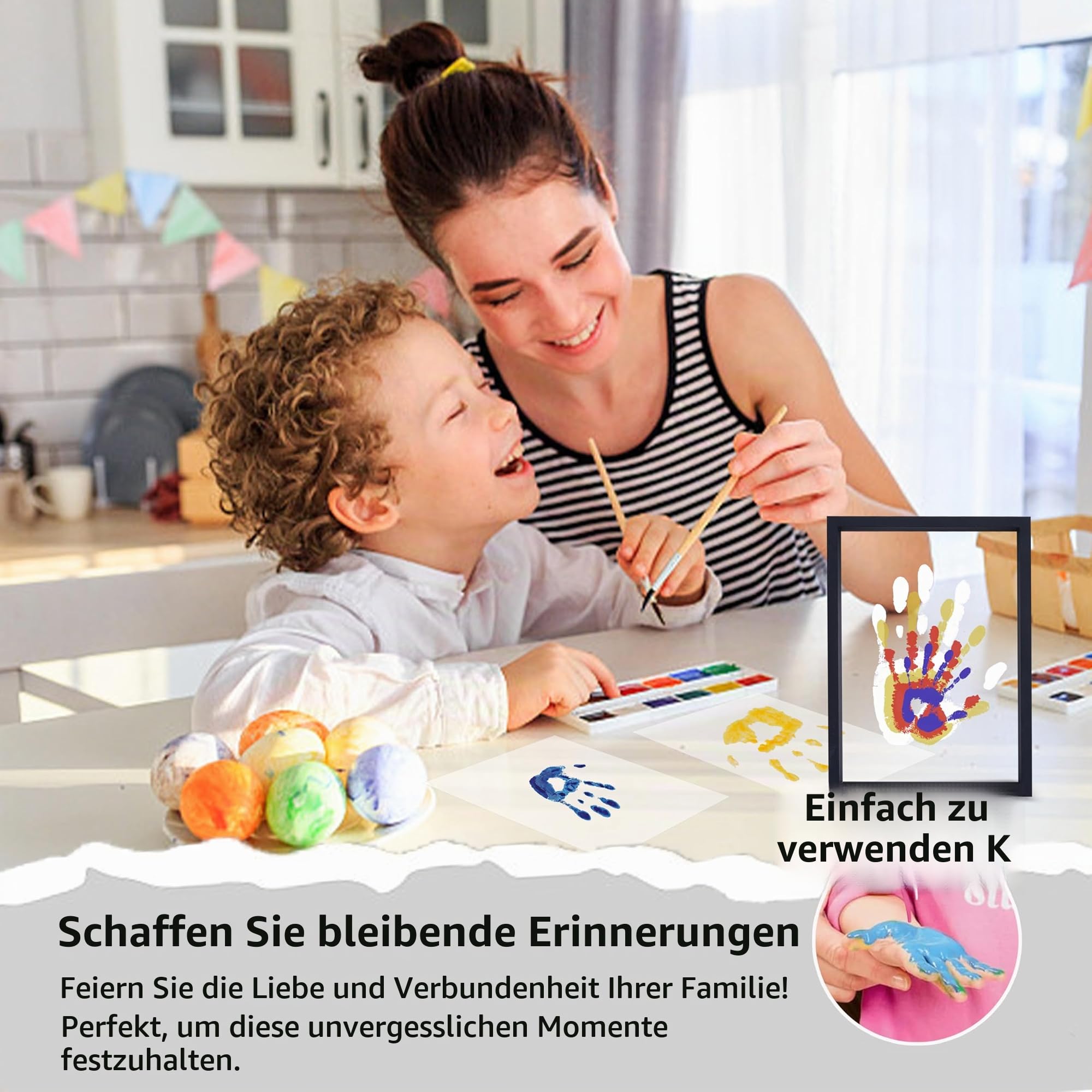 CHERRY CHEERS Familien Handabdruck Set, Holzrahmen Zum Basteln, Endloses Geschenkset, Ungiftige Farben, Transparente Blätter (Black)