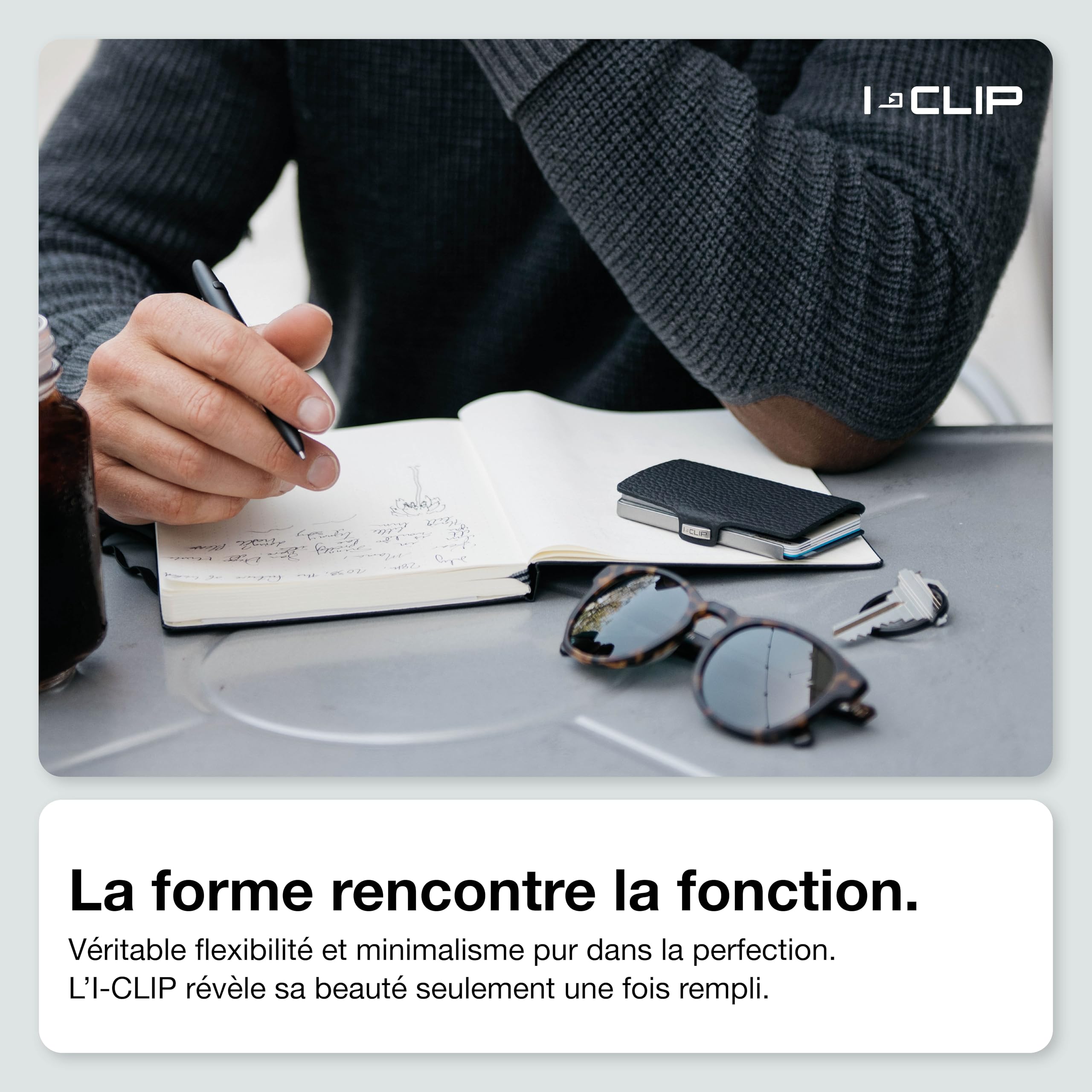 I-CLIP Original Mini Wallet avec Pince à Billets - Portefeuille Fin - Porte-Monnaie en Cuir - Portefeuille Premium - Porte-Cartes - Carbone Noir