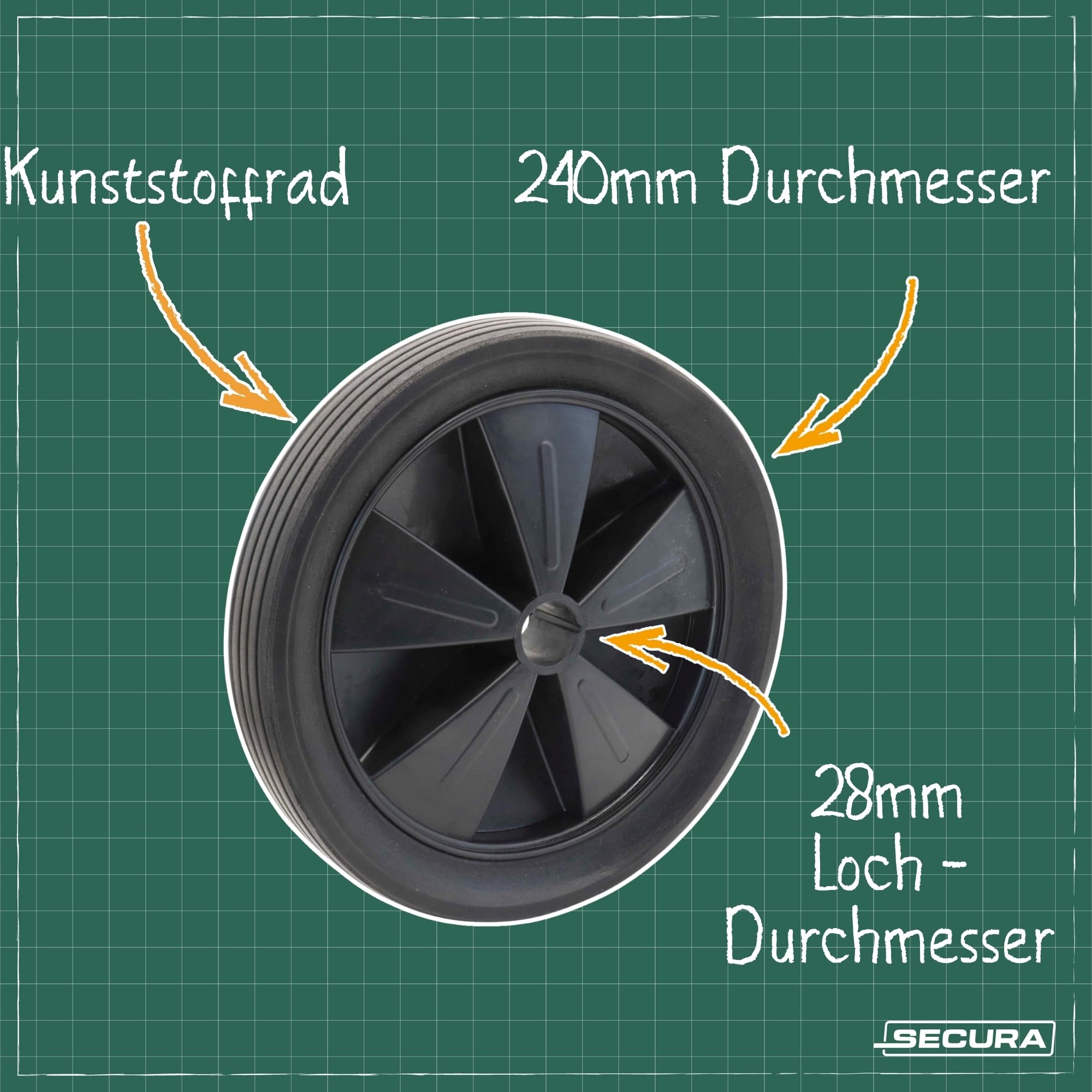 SECURA 2x Betonmischer Räder SECURA Durchmesser 240mm | kompatibel mit Atika Betonmischer SM145,SM145, SM125, SM125S