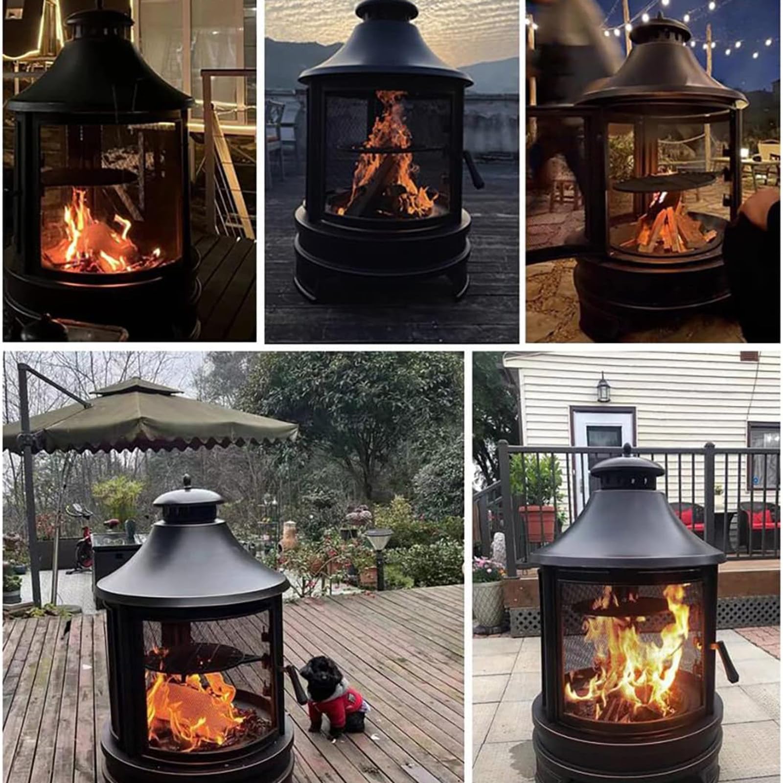 Braciere con Griglia 2 in 1: Dotato di Griglia Regolabile E Sportello A Rete Parascintille; Braciere con Accesso da 3 Lati, Ideale per Barbecue in Giardino, Cortile O Patio