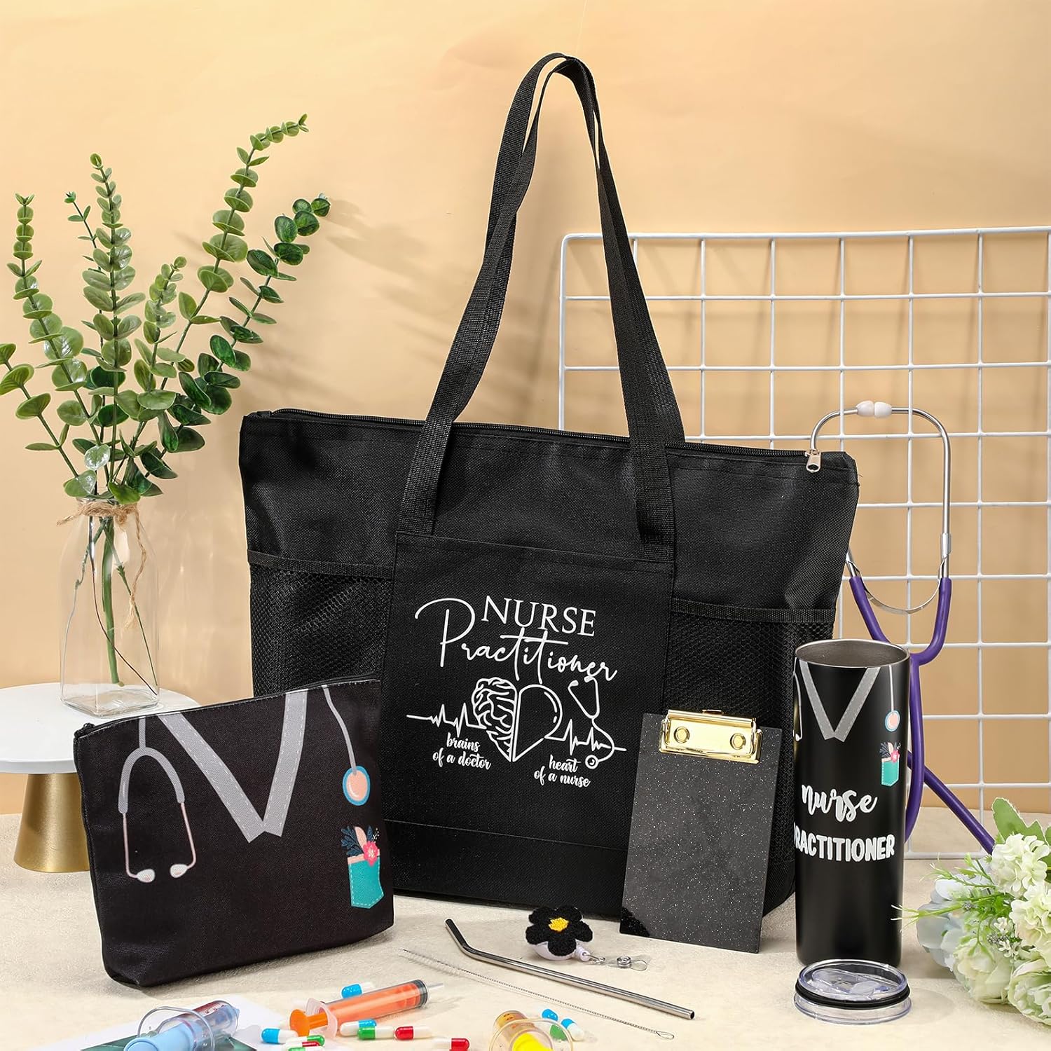 Sieral 5 Pcs Nurse Gifts Bulk for Women NP Gifts Tumbler Tote Makeup Bag Badge Clipboard for Coworker Nurse Practitioners - Image 3