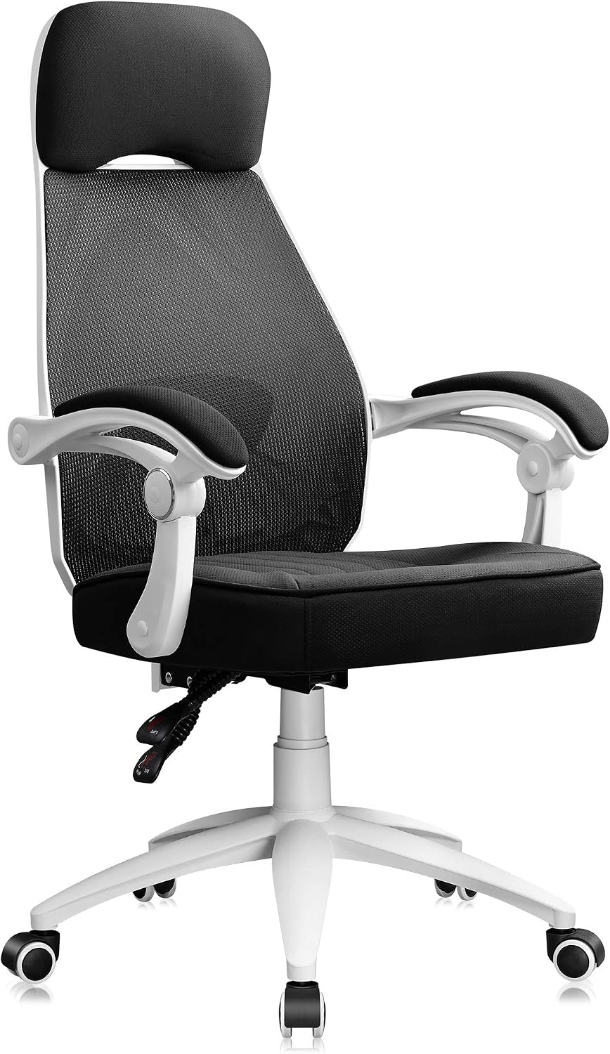 DEVAISE Ergonomics Recliner Office Chair, High Back Mesh Computer Desk Chair with Adjustable Lumbar Support, White