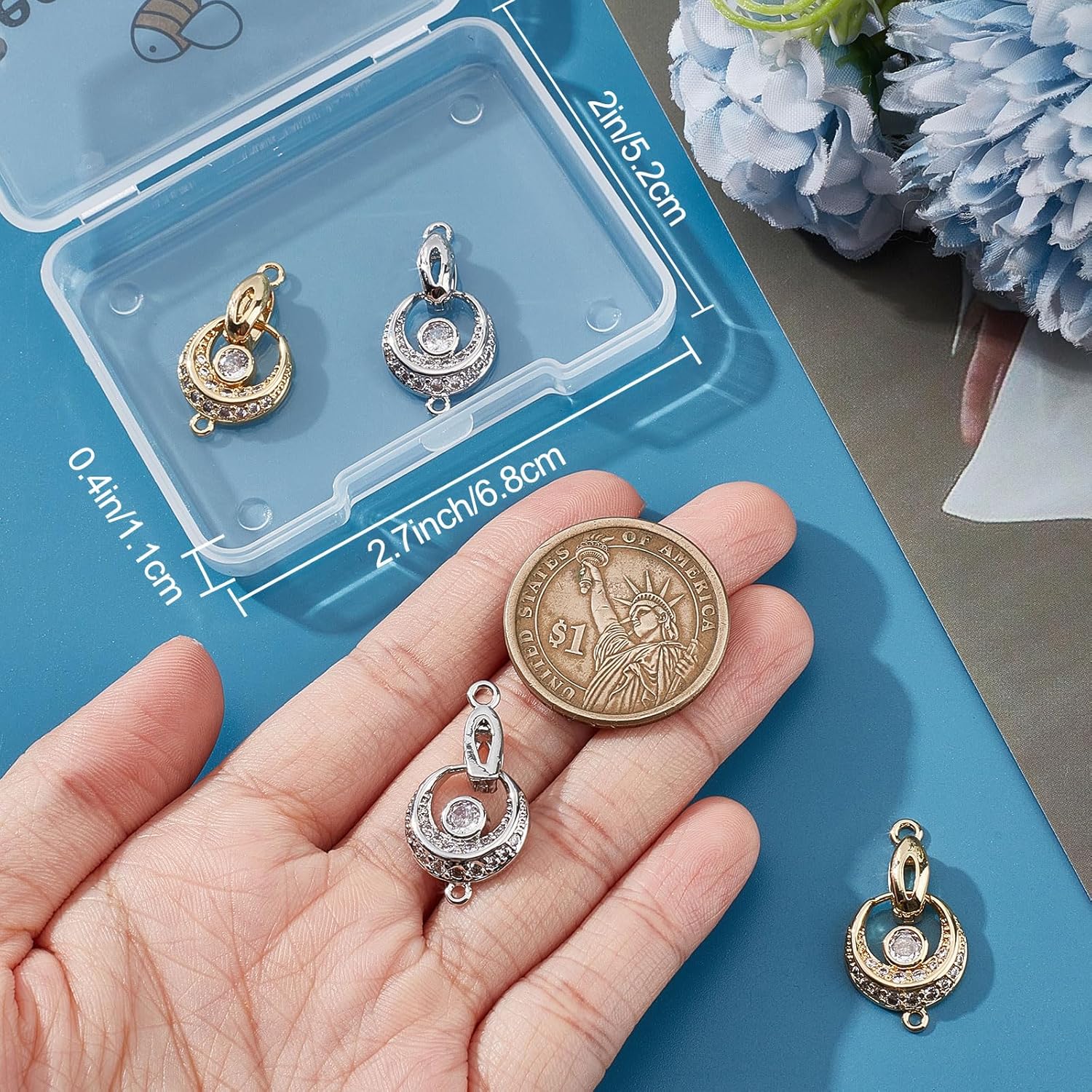 Beebeecraft 6Pcs 2 Colors Fold Over Clasps 18K Gold Plated Cubic Zirconia Oval Shaped Extender Clasps for DIY Bracelet Necklace Jewelry Making Gold&Sliver - Image 3