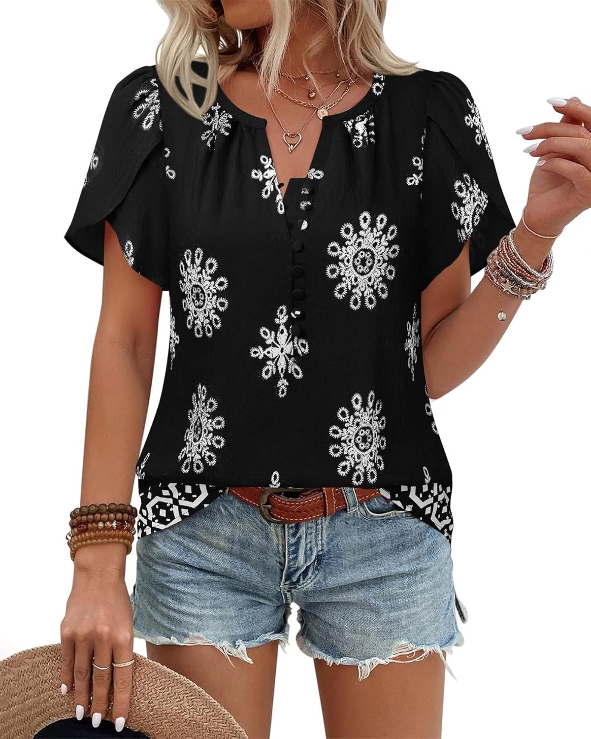 Timeson Womens Summer Tops Boho Short Sleeve Business...