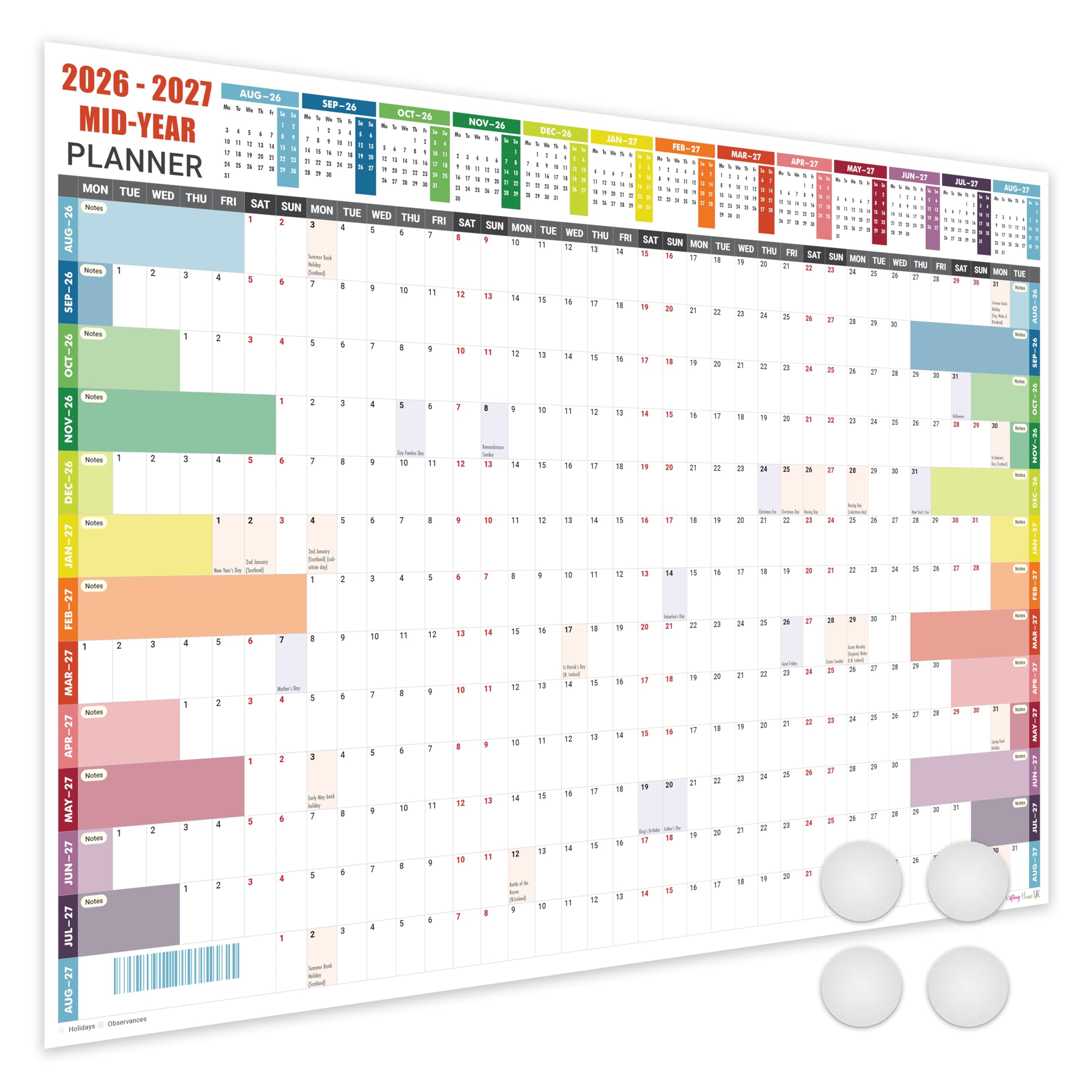 Planificador académico pared 2025-2026 laminado A1 - Calendario de agosto de 2025 a agosto de 2026 - Tamaño grande (85 x 59,4 cm) - Agenda de 13 meses 25/26 - Día