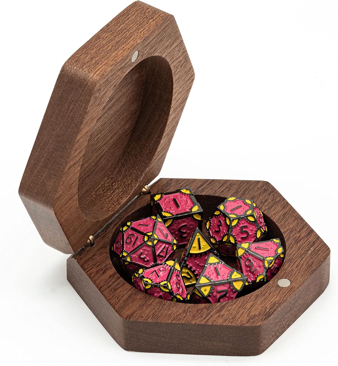 UDIXI Wooden DND Dice Box Sapele Dice Case with Magnetic Lid for Storage 7-Die Standard Size Polyhedral Dice D&D (Hexagonal-Dragon Pattern) - Image 3